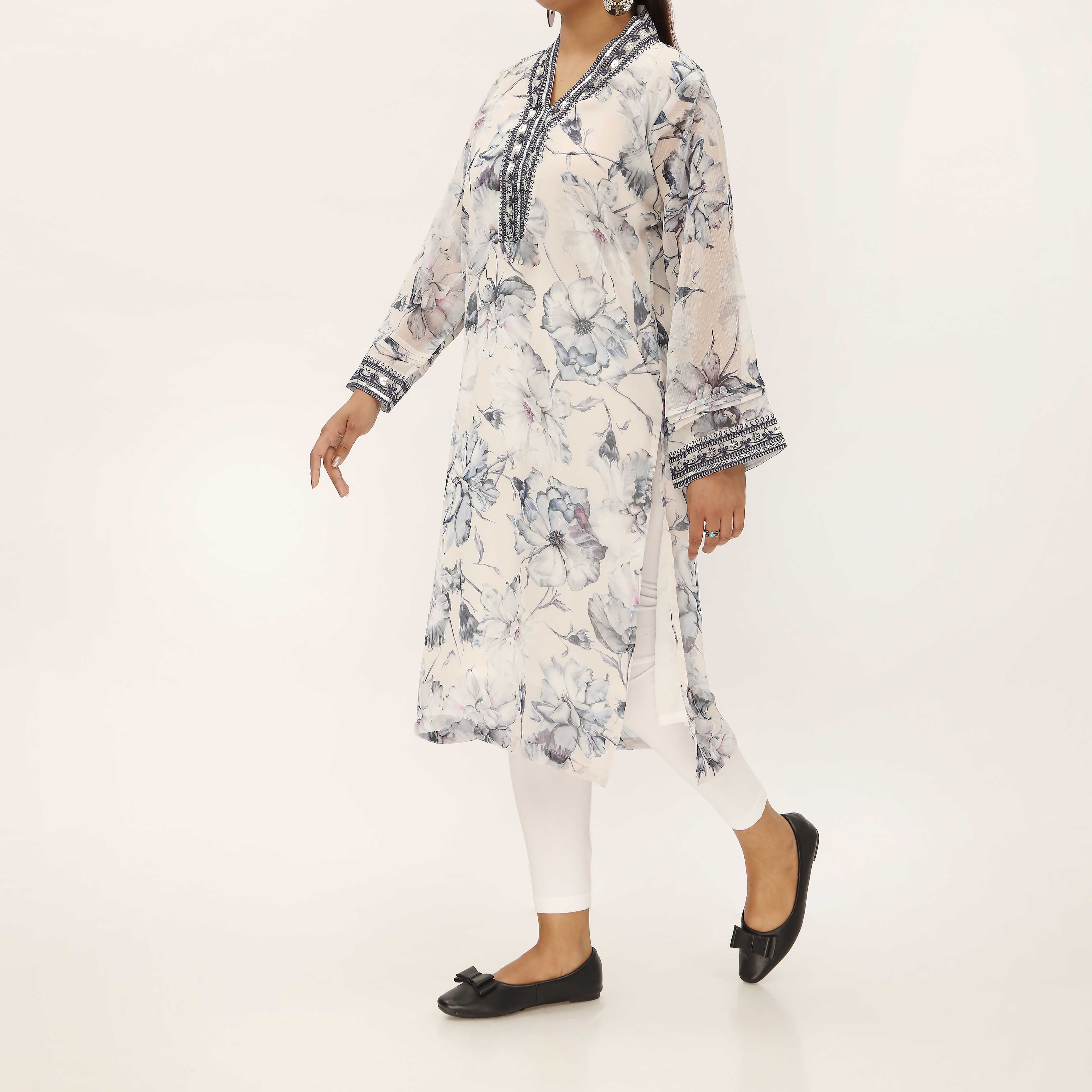 1PC- Digital Printed Crinckle Chiffon Shirt PS5307 - Image 2