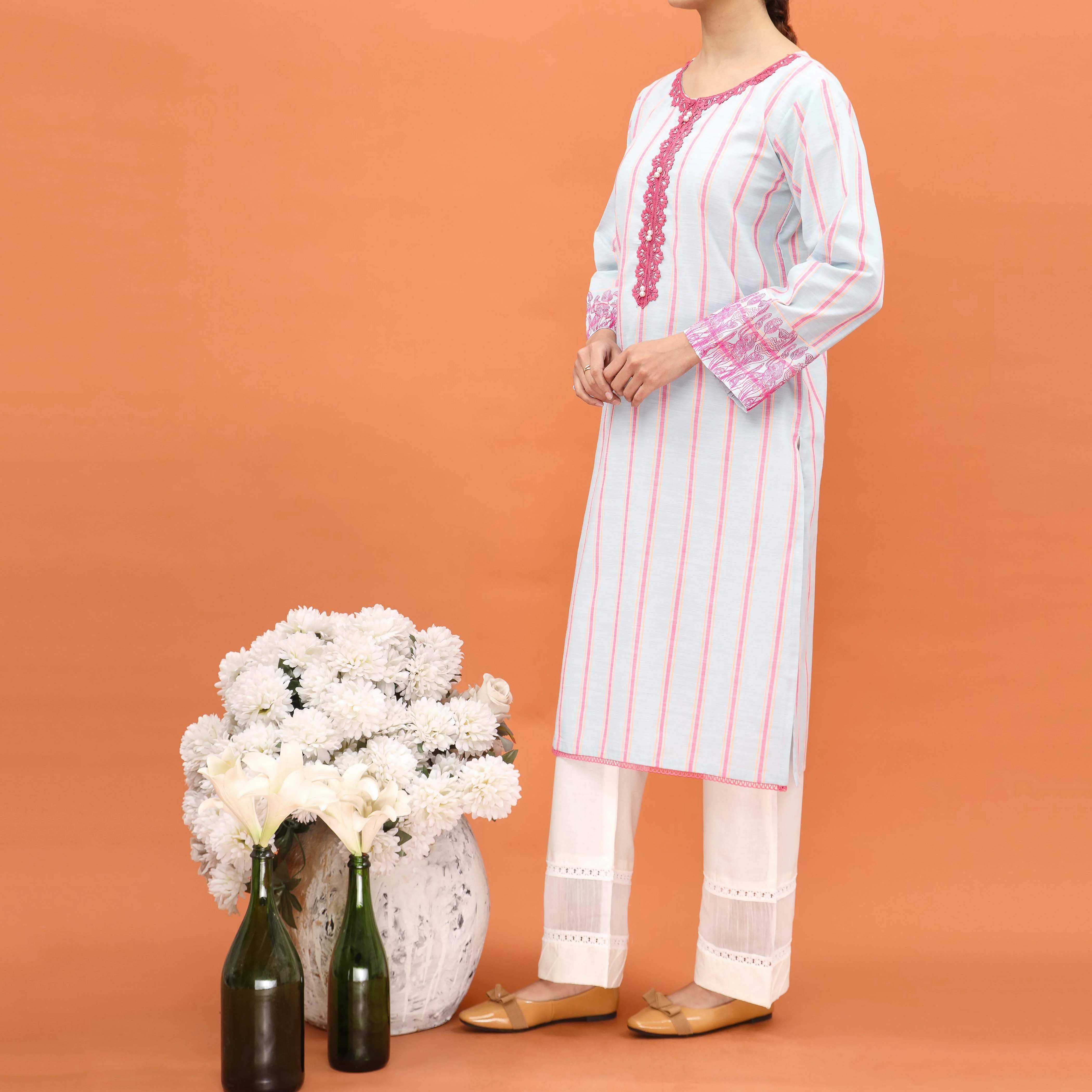 1PC- Embriodered Cotton Shirt PS5056 - Image 2