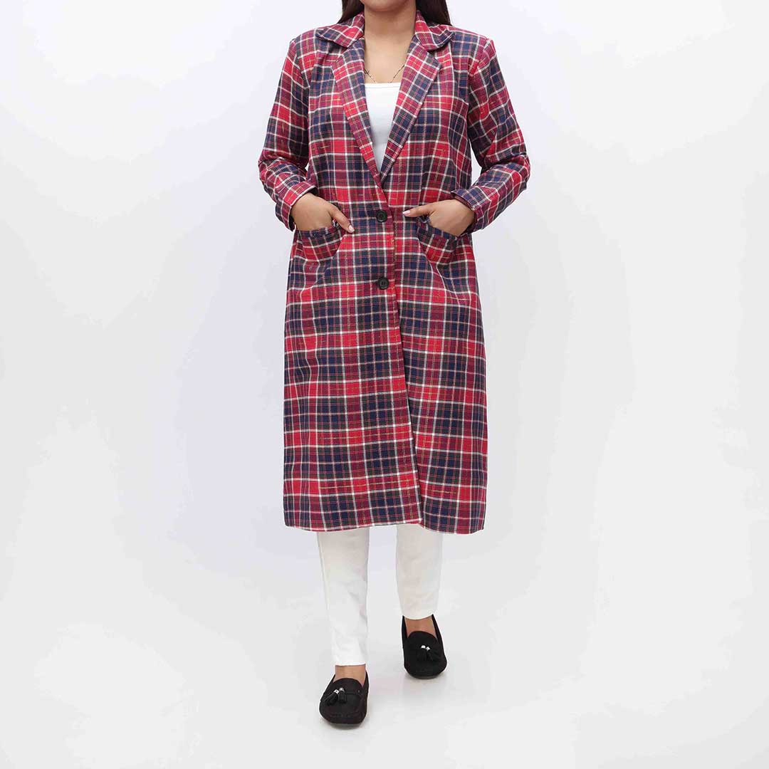 Flannel Checkered Long Coat PW3167 - Image 2