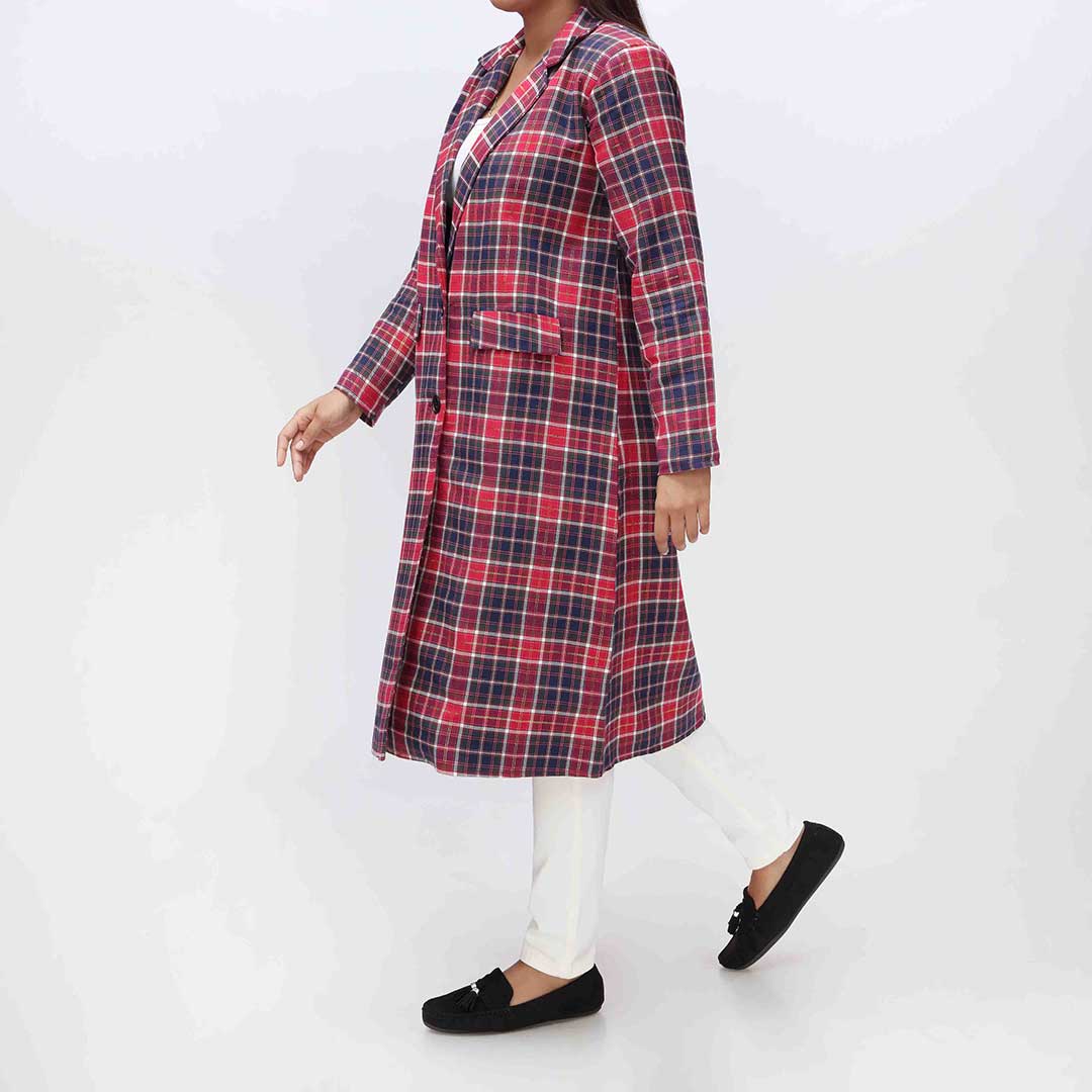 Flannel Checkered Long Coat PW3167 - Image 3