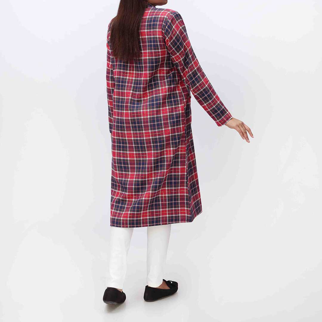Flannel Checkered Long Coat PW3167 - Image 4