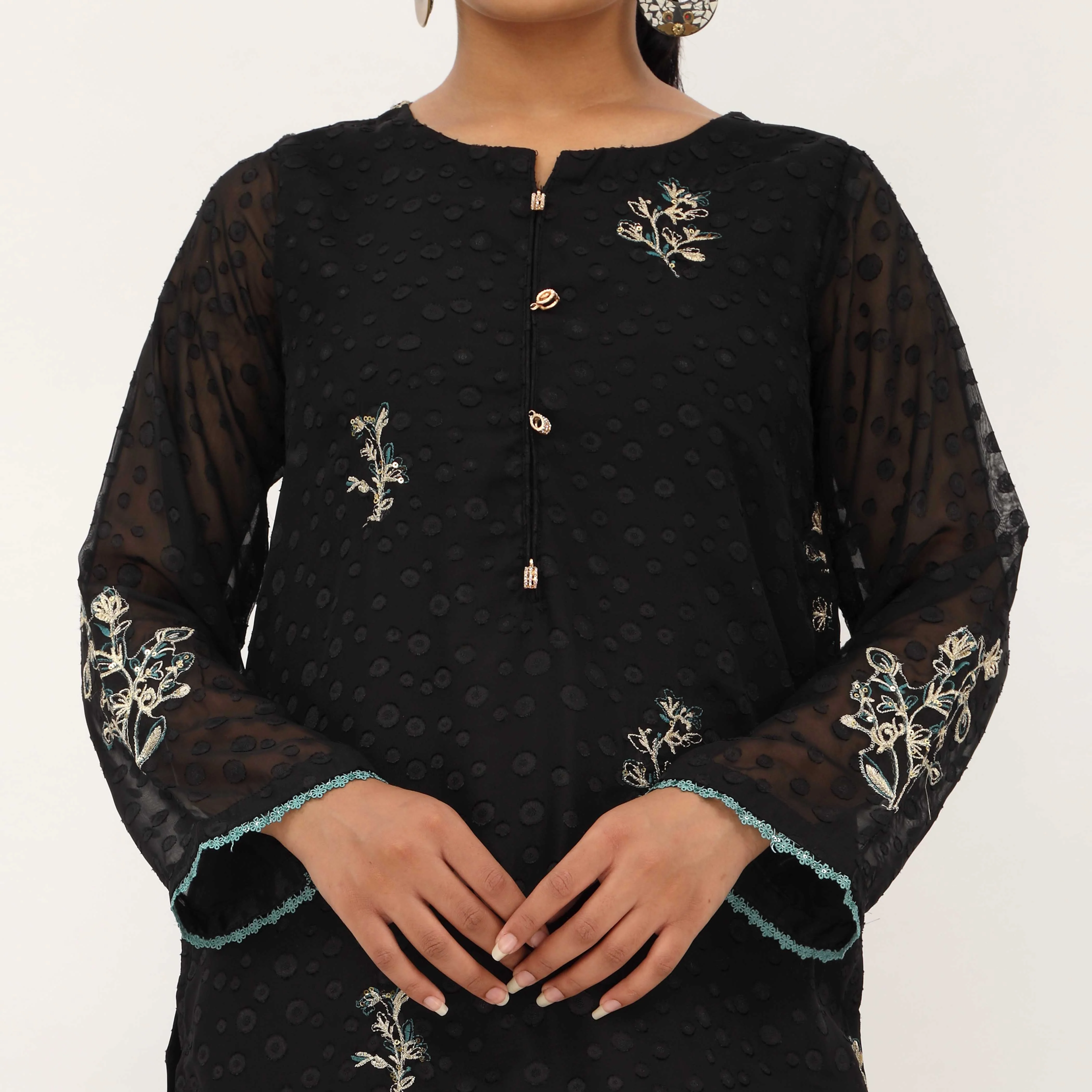 1PC- Georget Broshia Chiffon Shirt PS5331 - Image 2