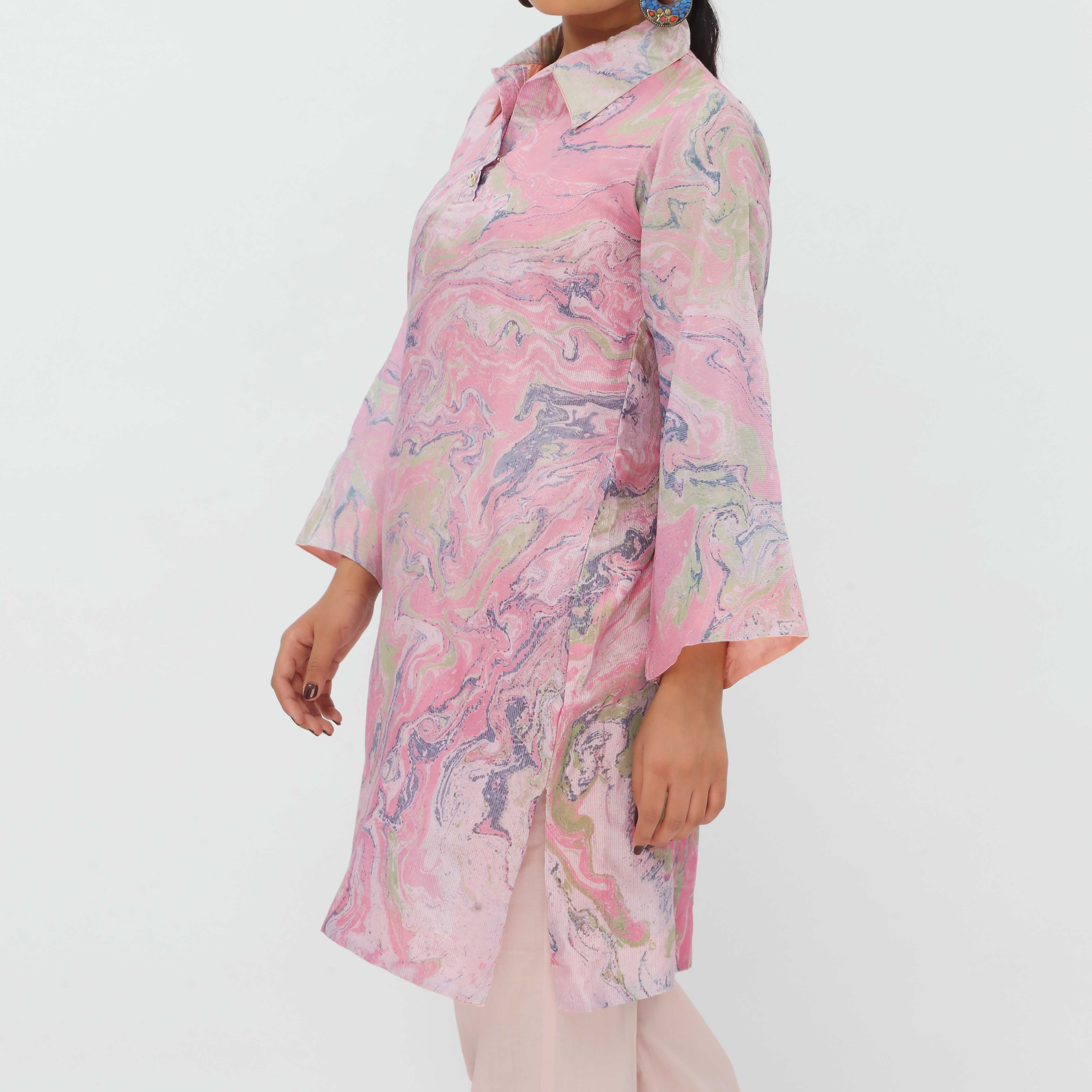1PC- Hand Painted Khadi Net Shirt PS5360 - Image 3