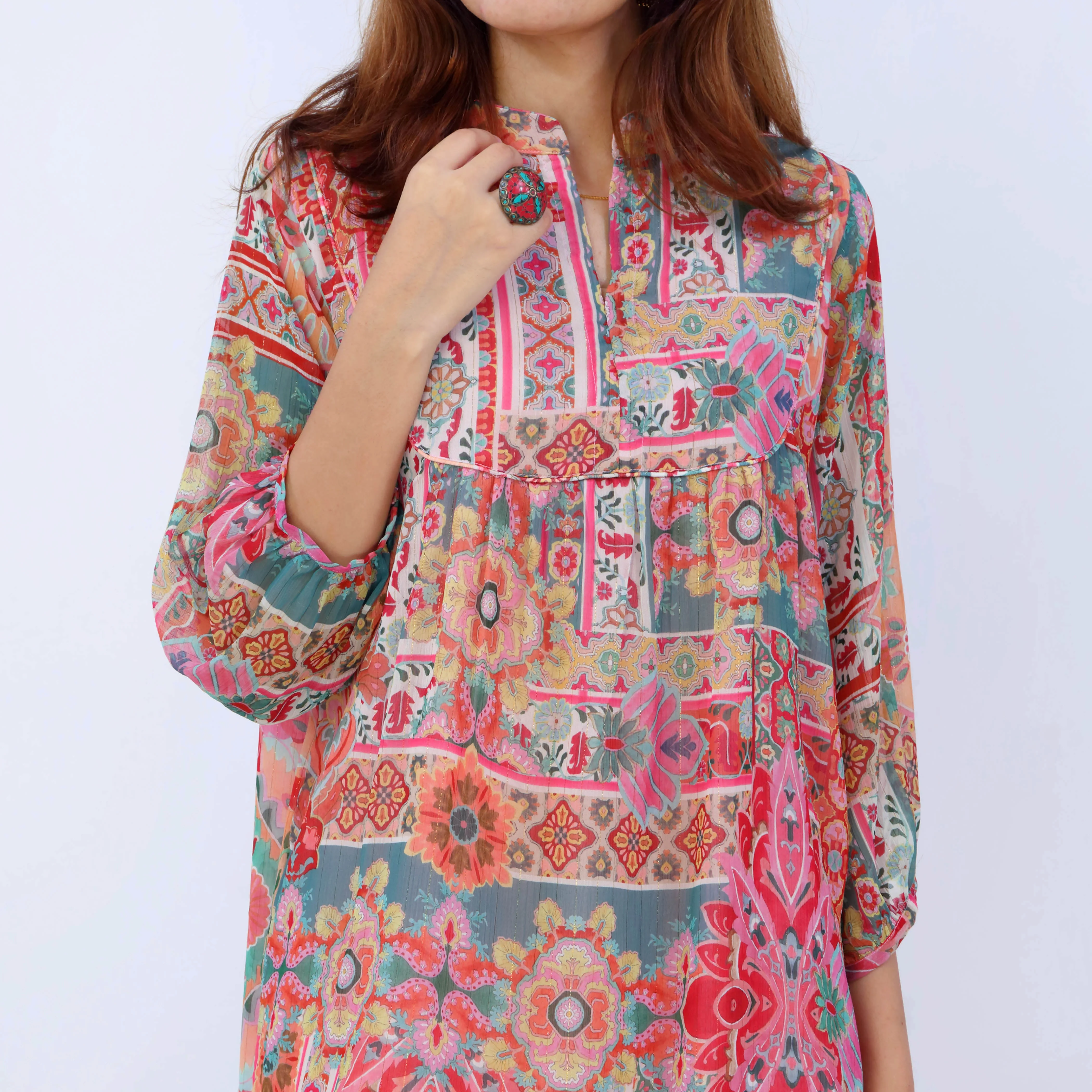 1PC- Printed Chiffon Zari Shirt PW5010 - Image 3