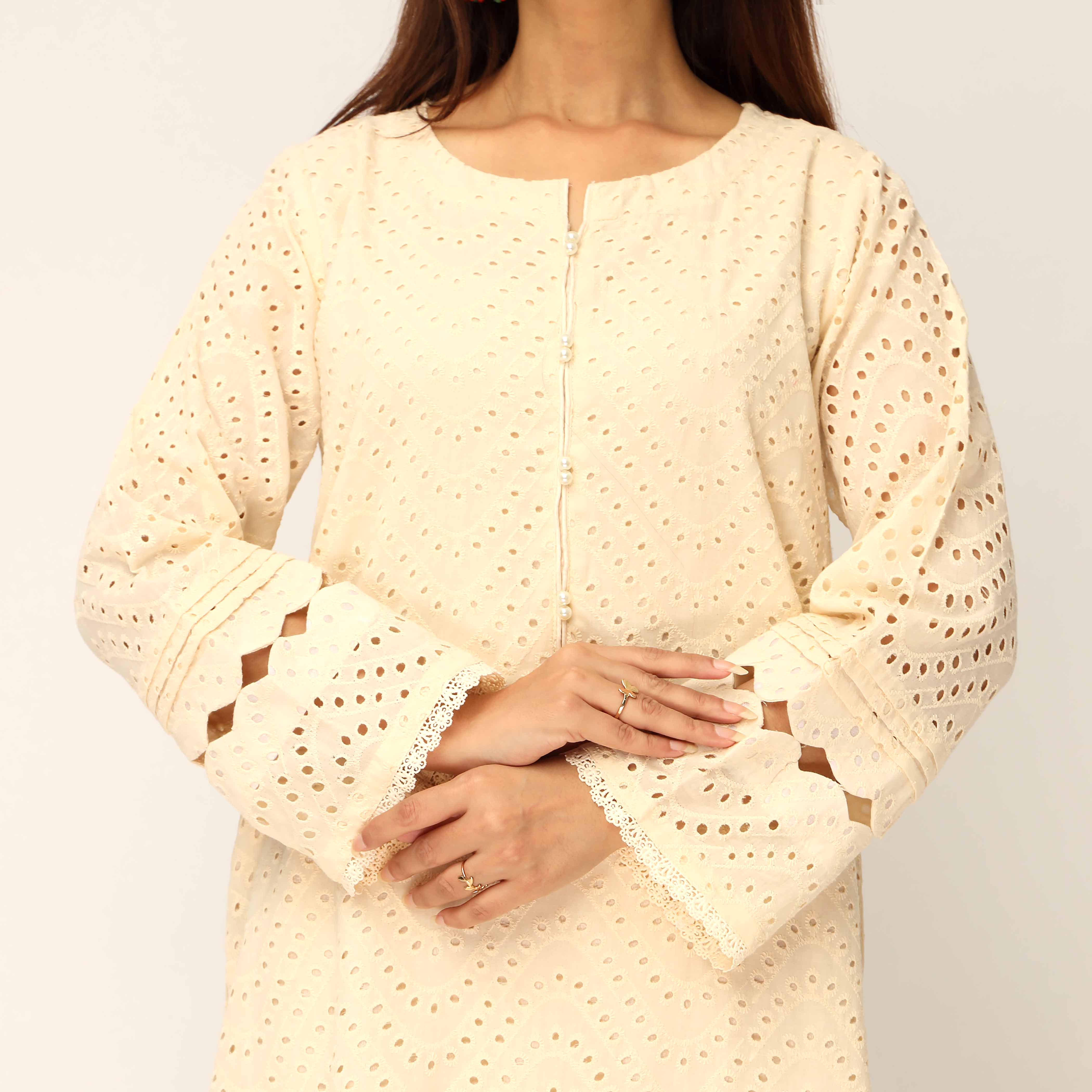 1PC- Schiffli Chikan Lawn Shirt PS5287 - Image 3