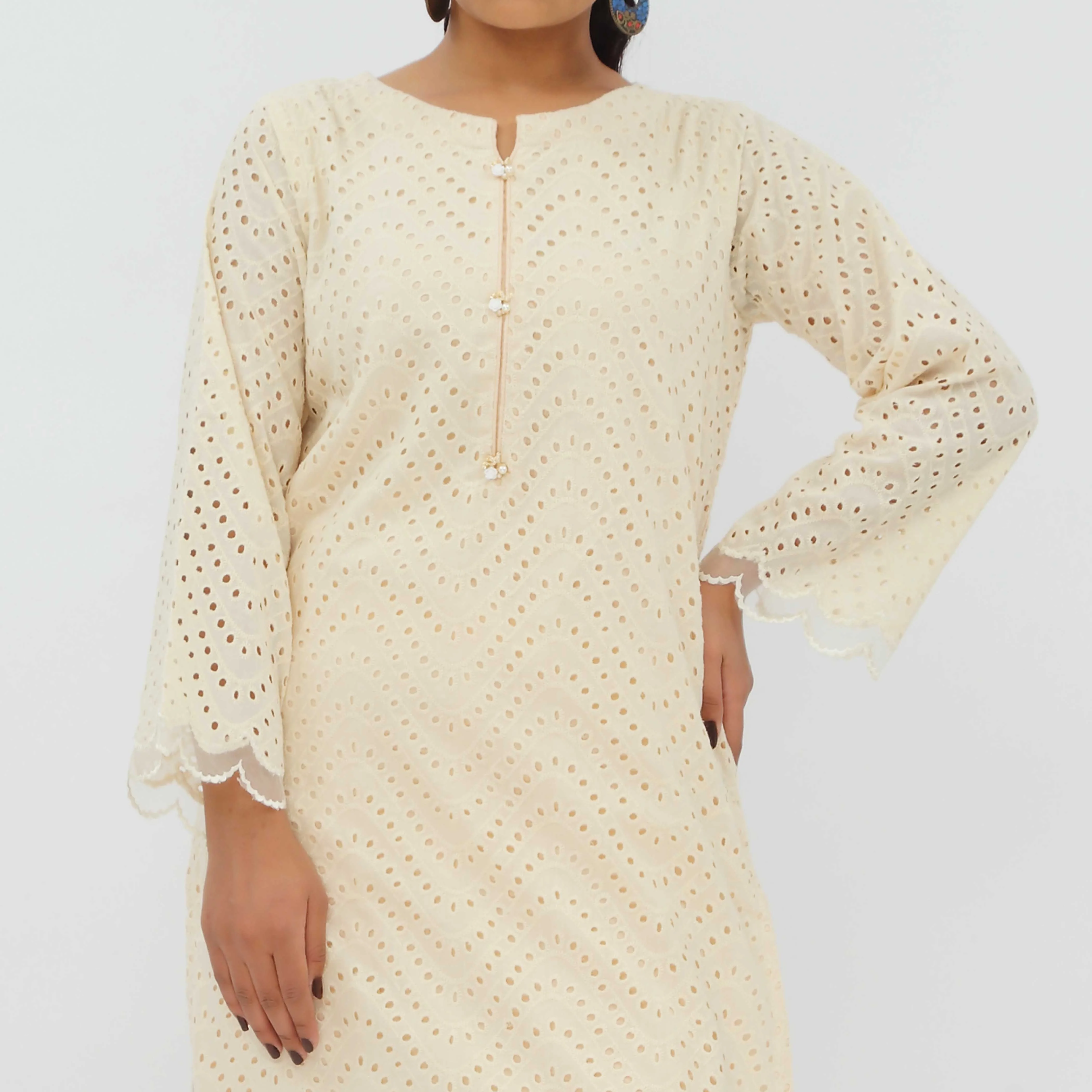 1PC- Schiffli Chikankari Lawn Shirt PS5284 - Image 2