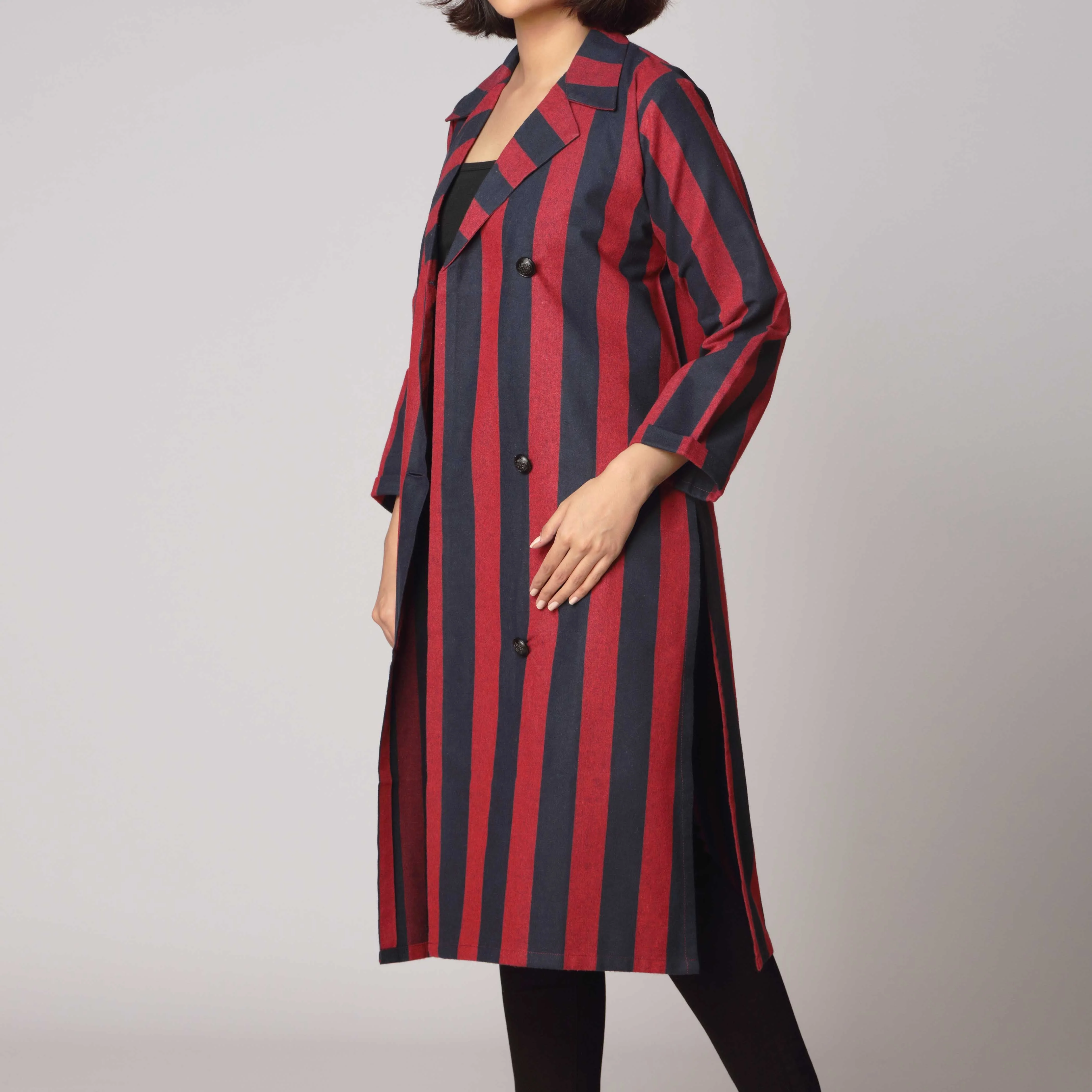 1PC- Stripe Over Coat PW2290 - Image 2