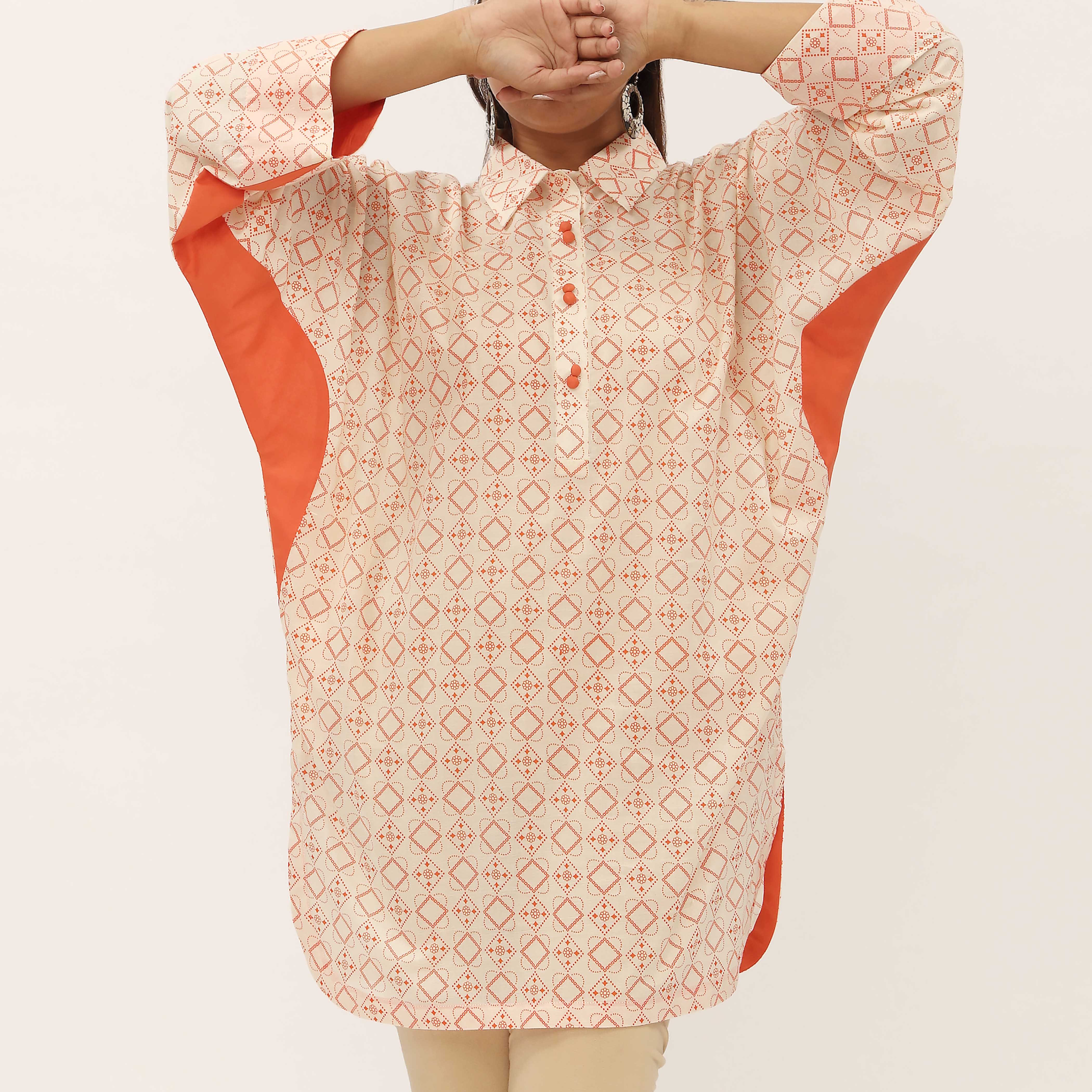 1PC- Unstitched Screen Printed Cotton Shirt US5297 - Image 4