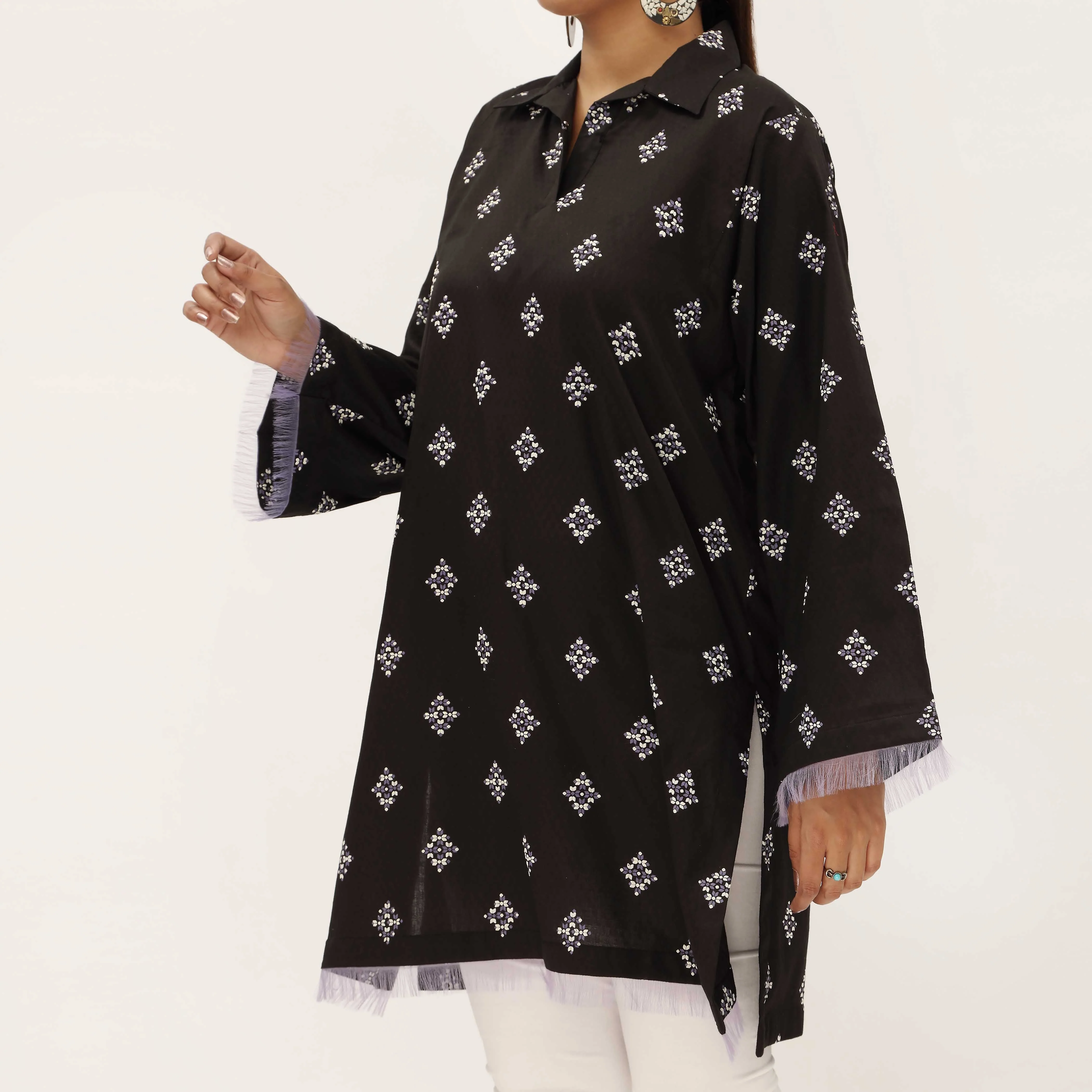 1PC- Unstitched Screen Printed Cotton Shirt US5305 - Image 2