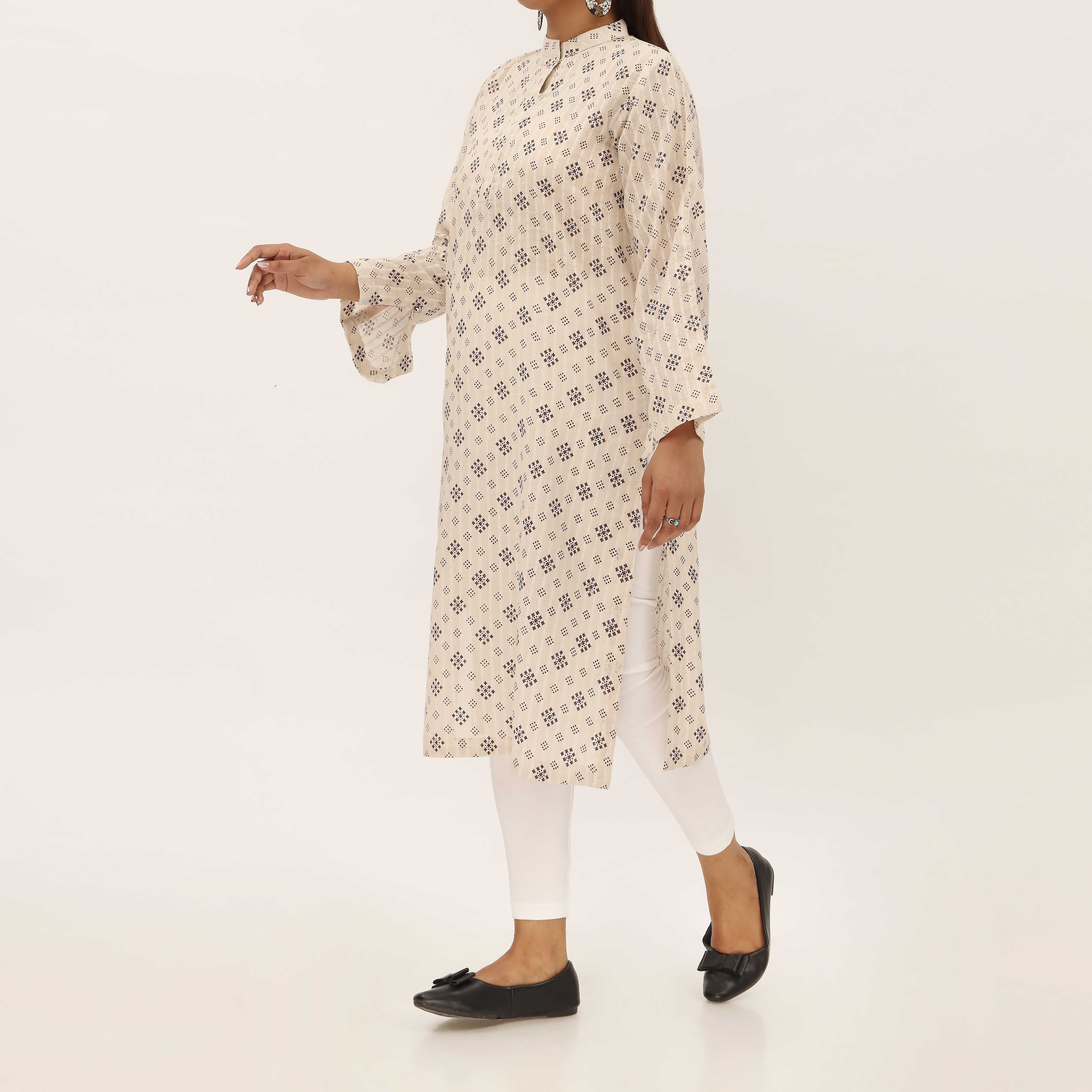 1PC- Unstitched Screen Printed Cotton Shirt US5325 - Image 2