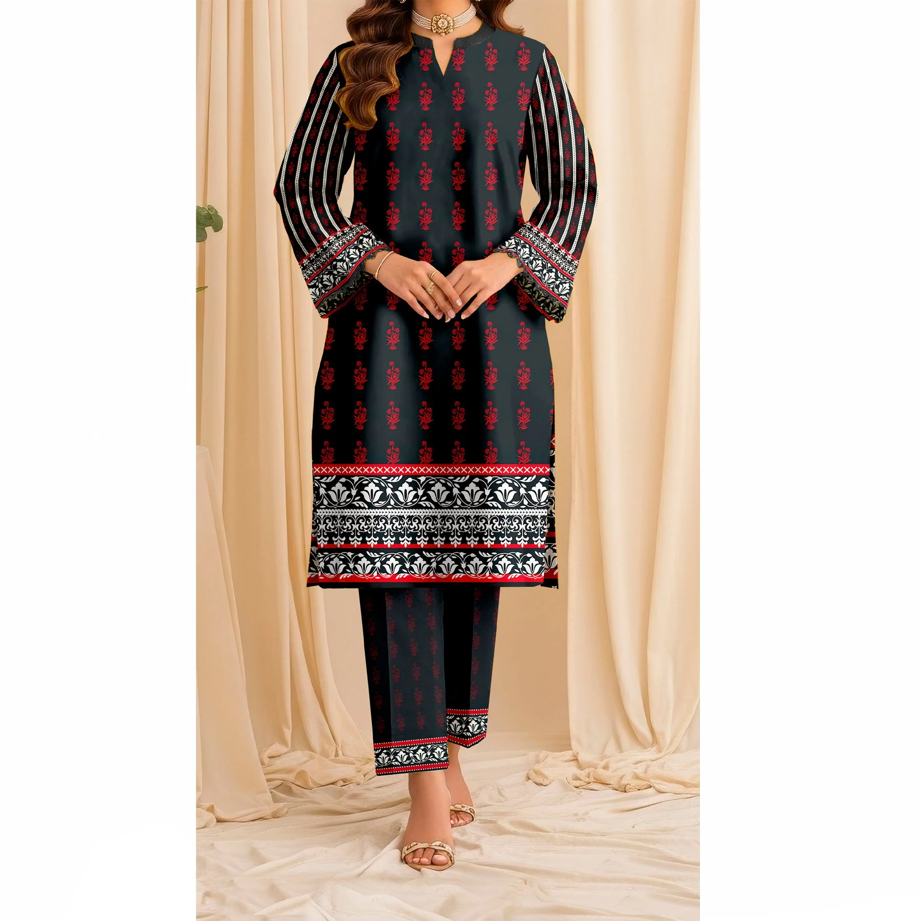 2 PC Printed Slub Khaddar Suit UW5027 - Image 2