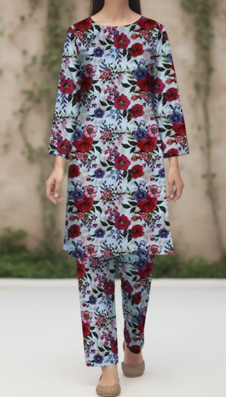 2 PC UnStitched Digital Printed Lawn Suit US6037 - Image 2
