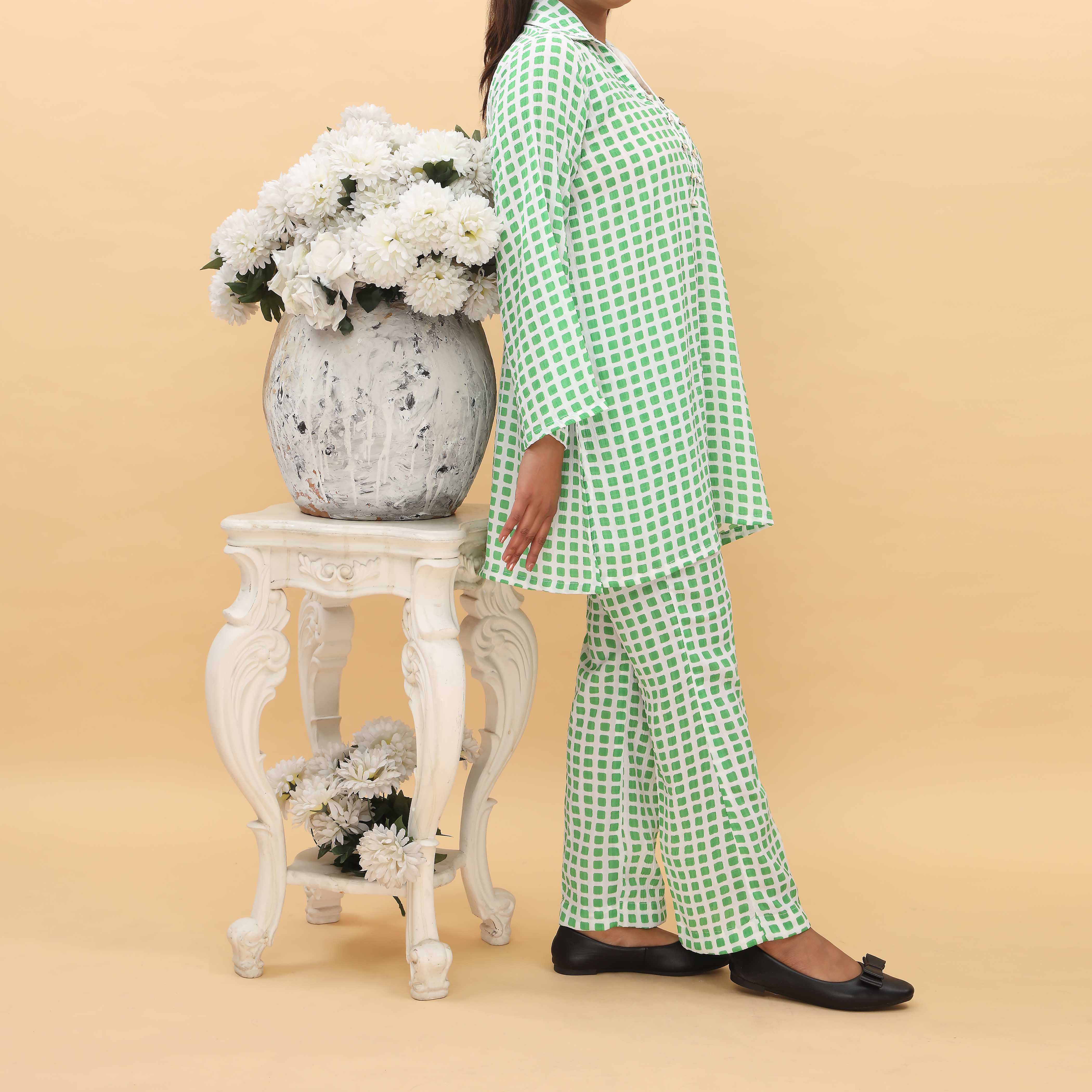 2PC- Checkered Cambric Cord Set PS5032 - Image 2