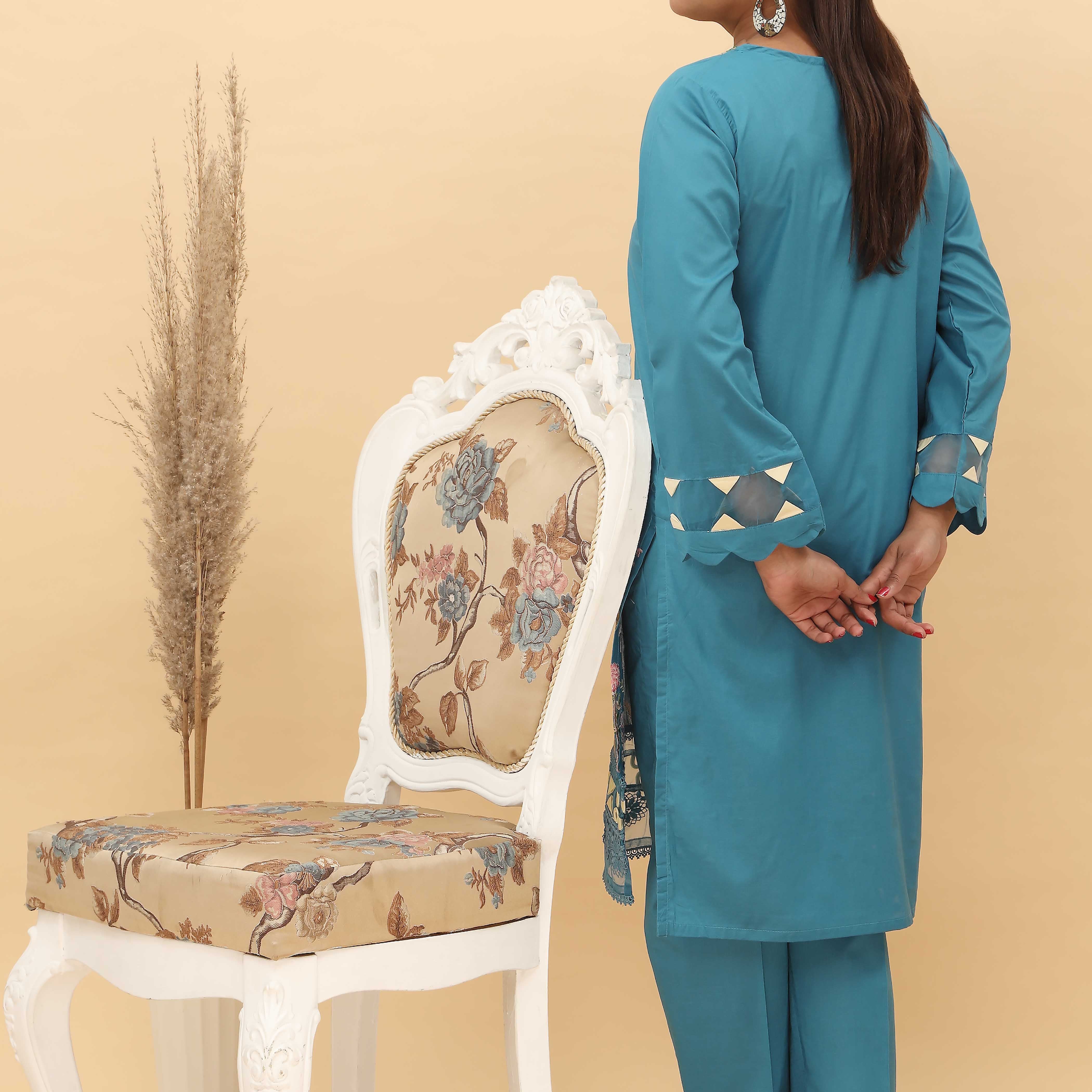2PC- Cotton Cambric Embroidered Suit PS4948 - Image 3