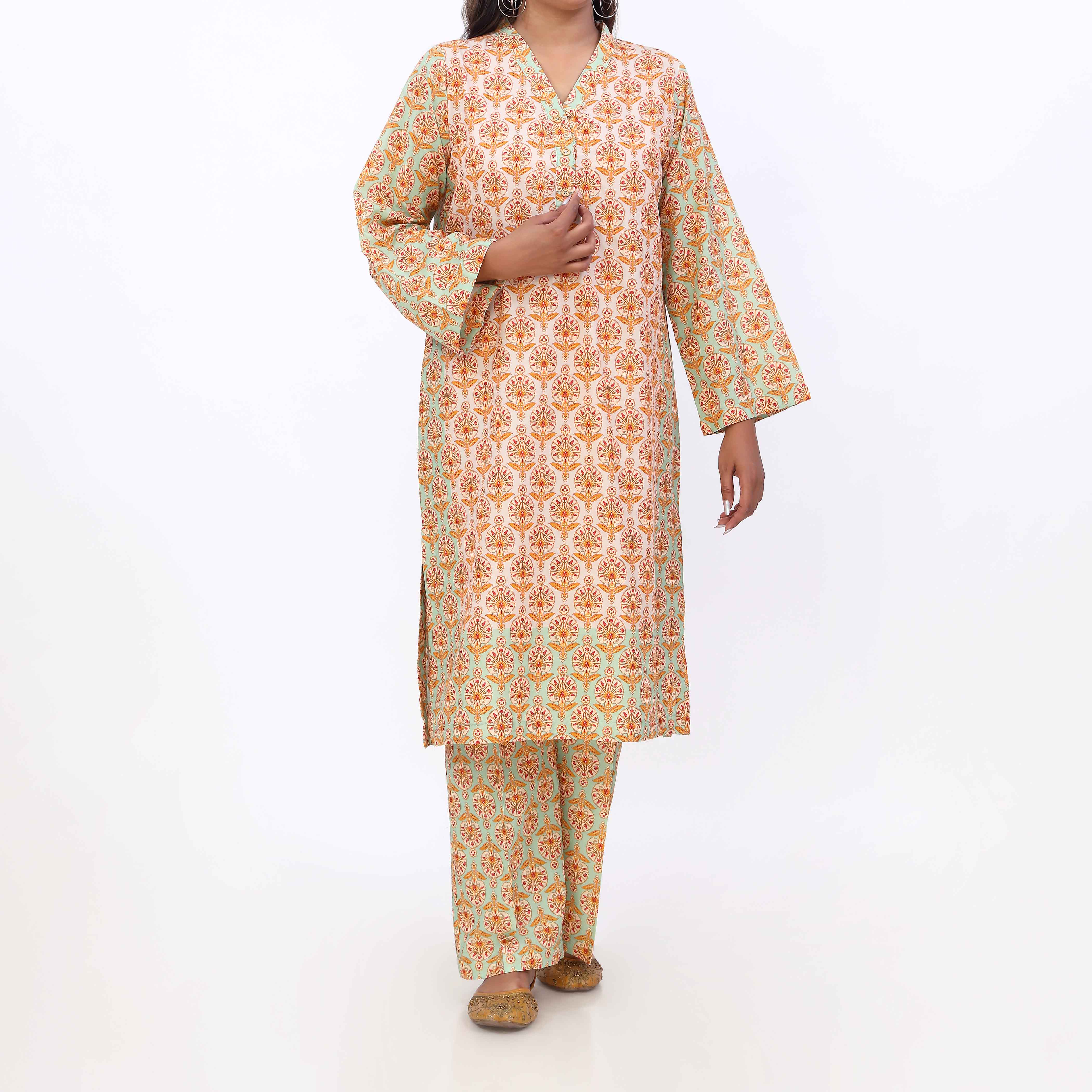 2PC- Cotton Cambric Printed Suit PW5066 - Image 2