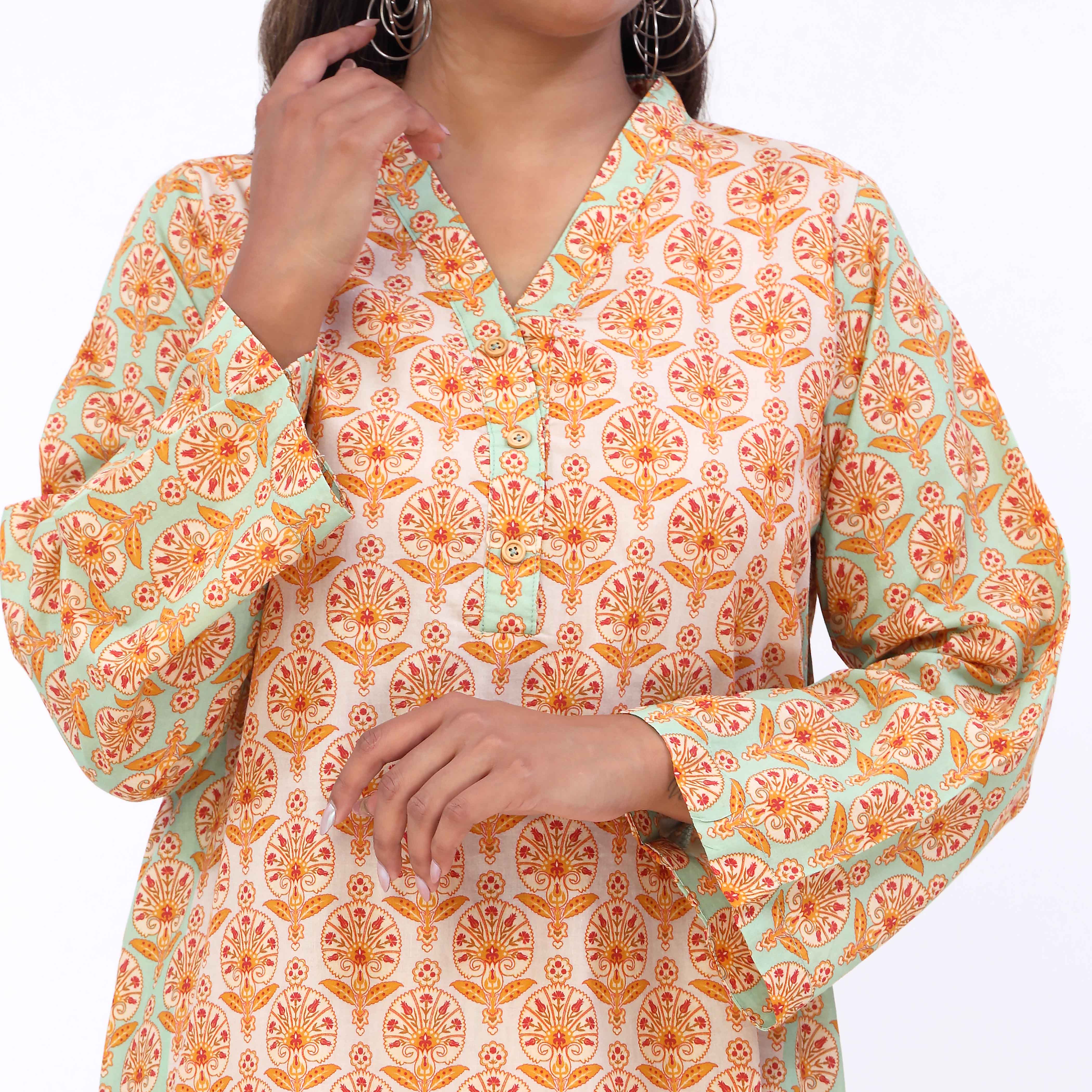 2PC- Cotton Cambric Printed Suit PW5066 - Image 4