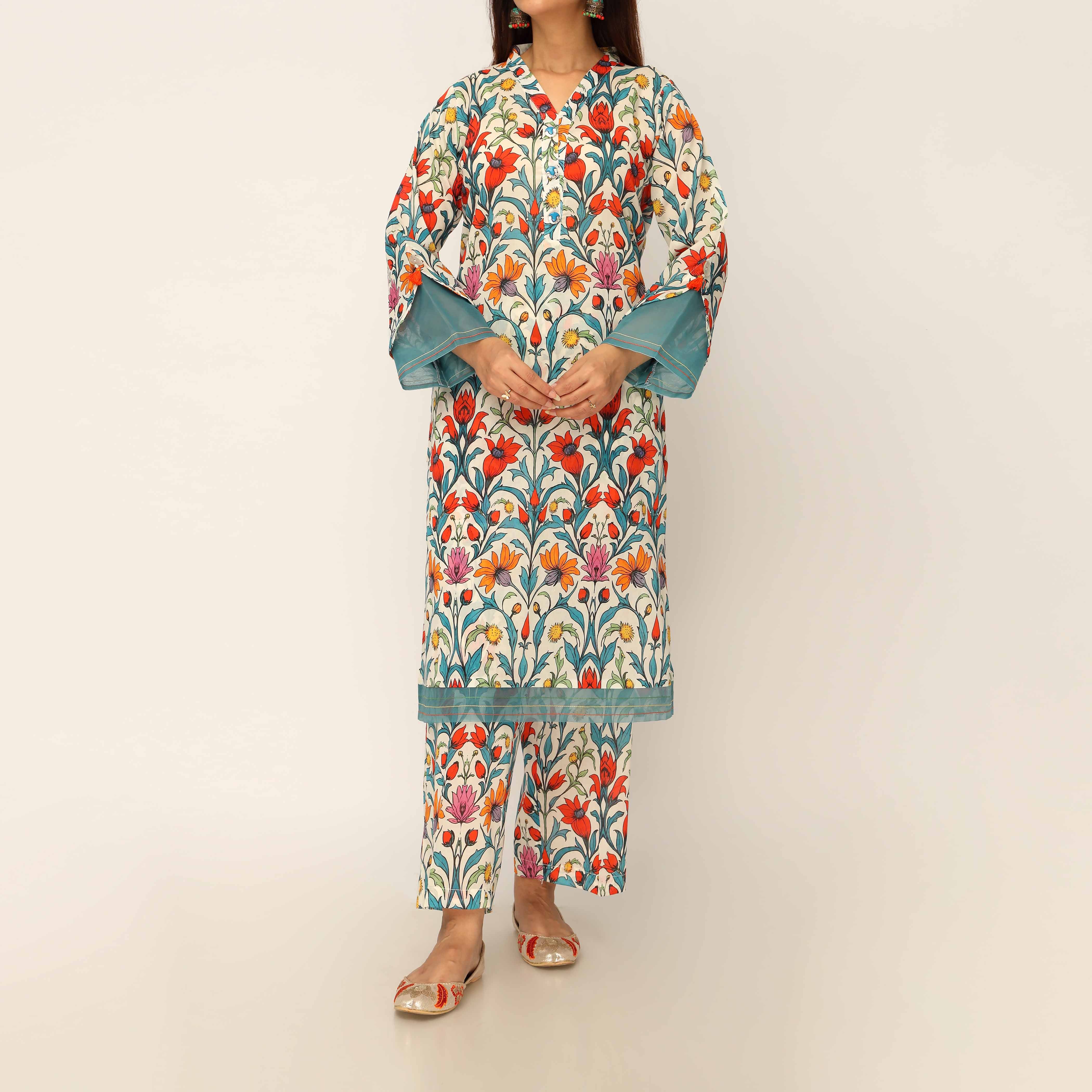 2PC- Digital Printed Cambric Co-ord Set PS5166