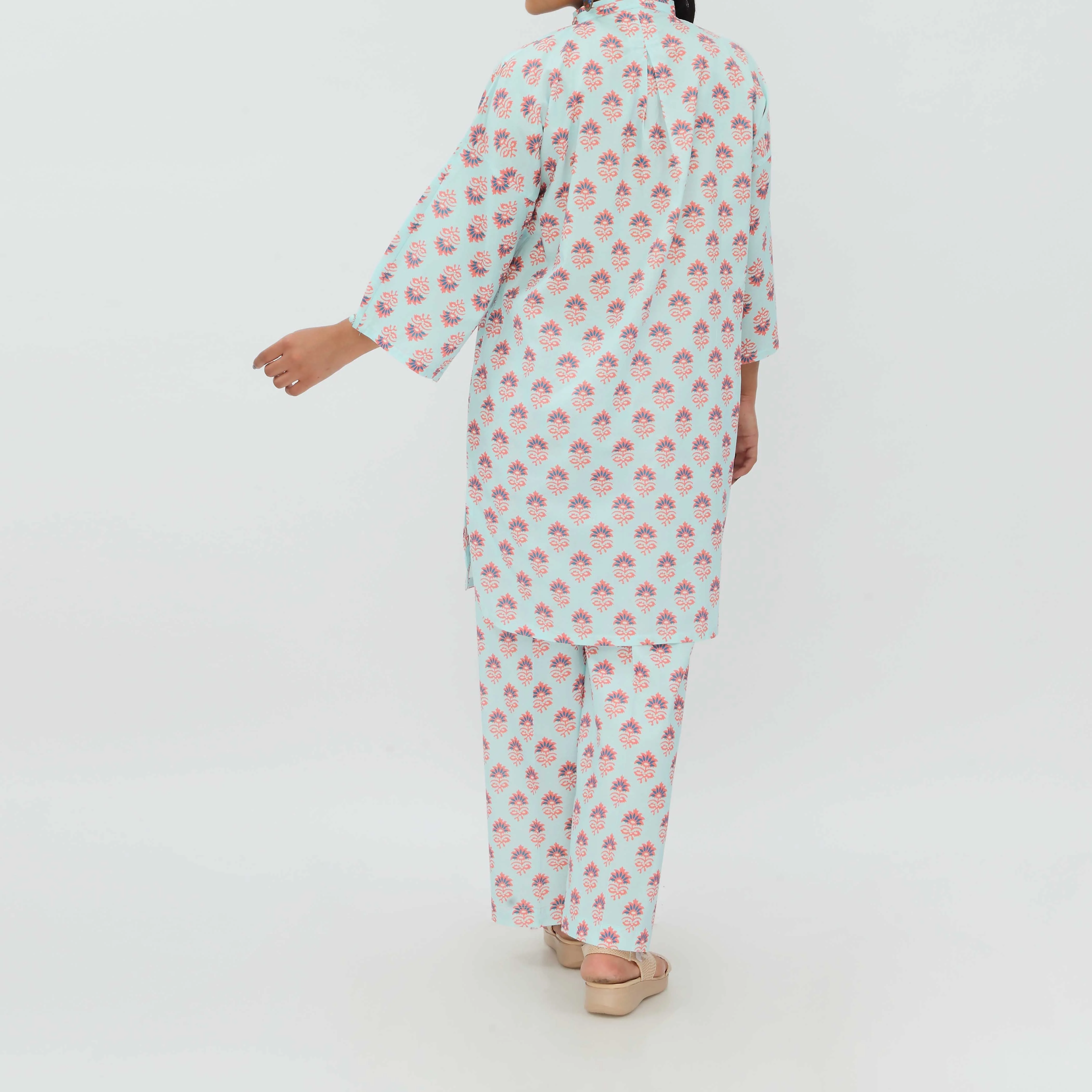 2PC- Digital Printed Cotton Cambric Co-ord Set PS5366 - Image 2