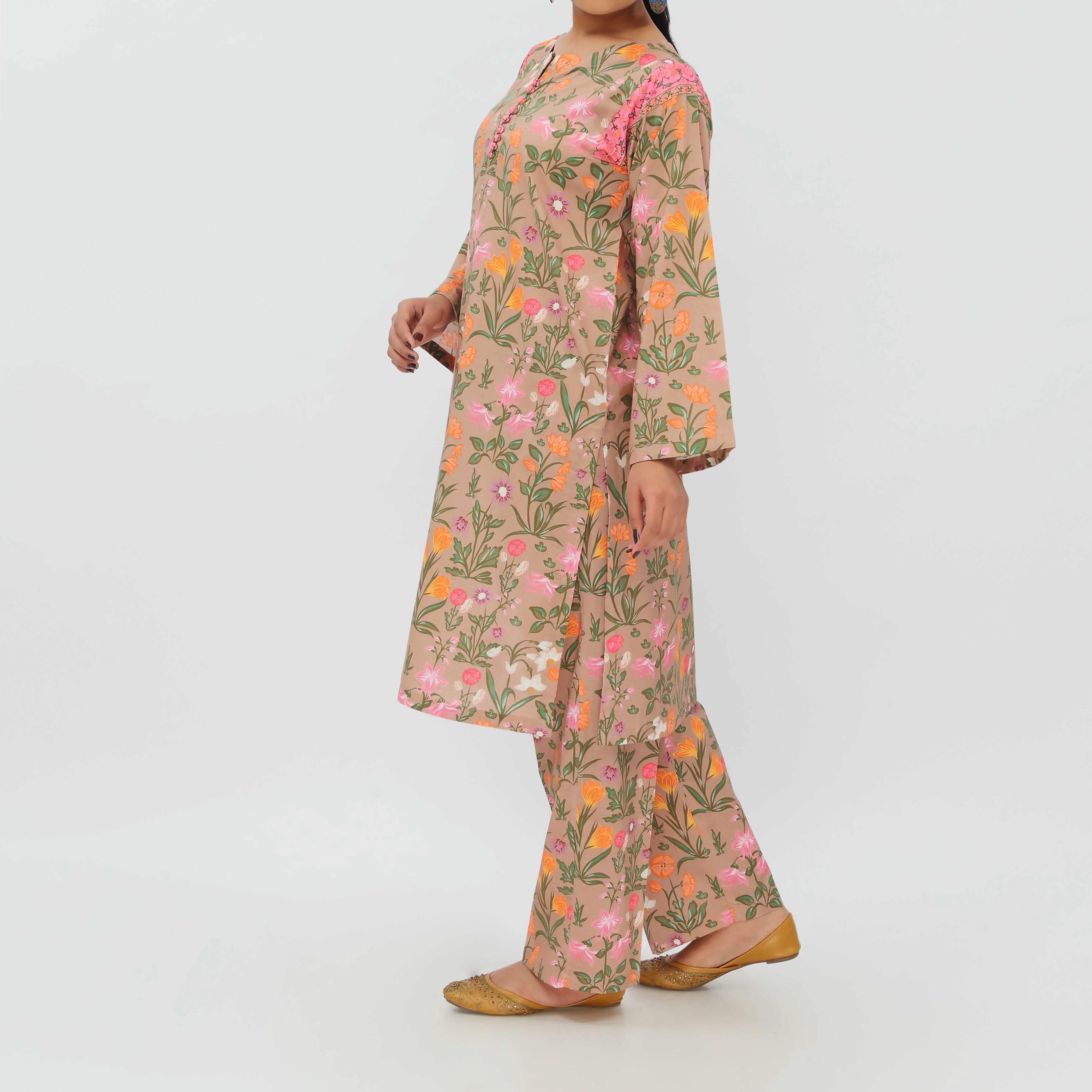 2PC- Digital Printed Cotton Cambric Co-ord Set PS5376 - Image 4