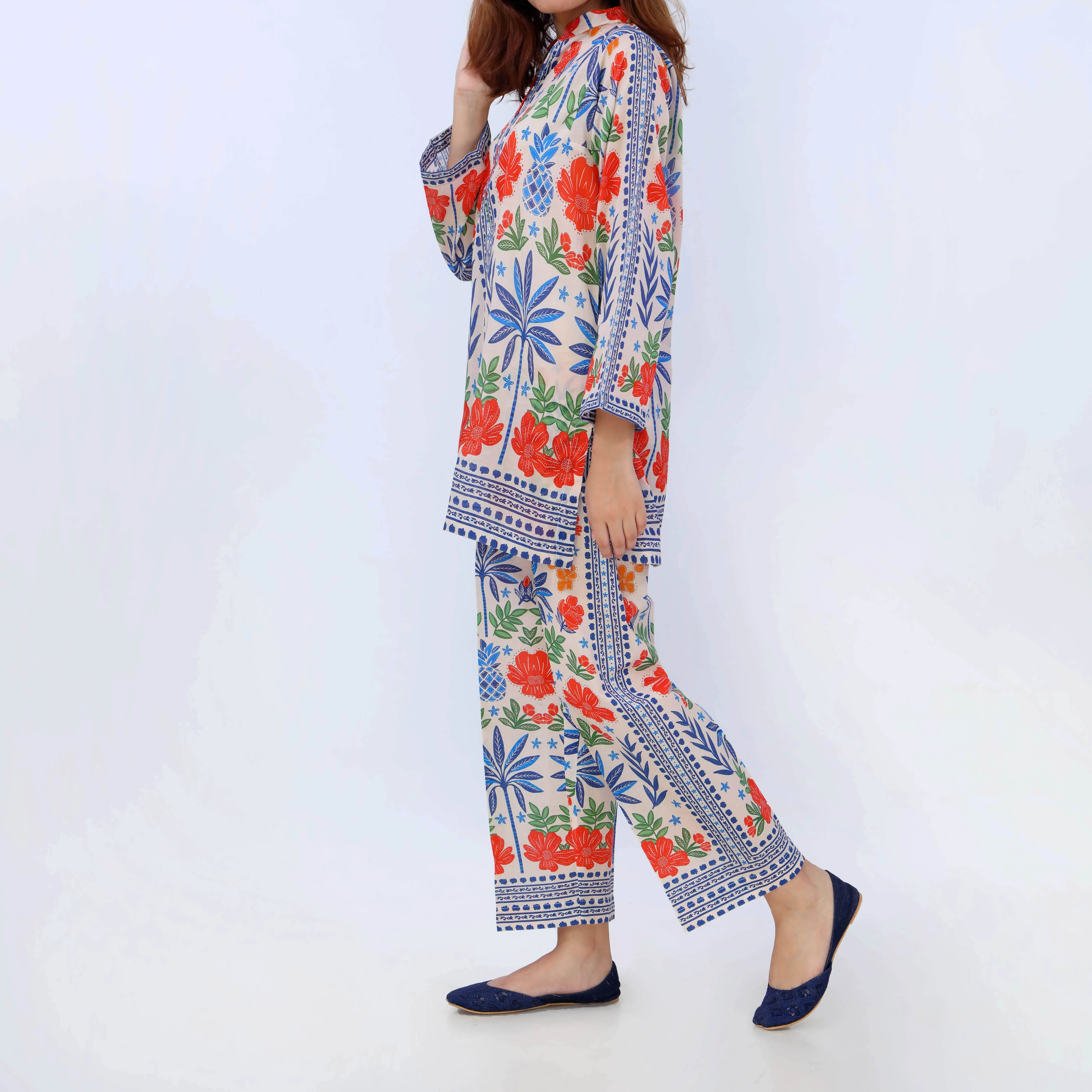 2PC- Digital Printed Cotton Cambric Co-Ord Set PS5509 - Image 3