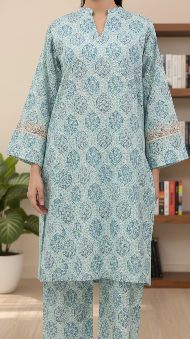 2PC Digital Printed Cotton Cambric Co-Ord Set PW5031