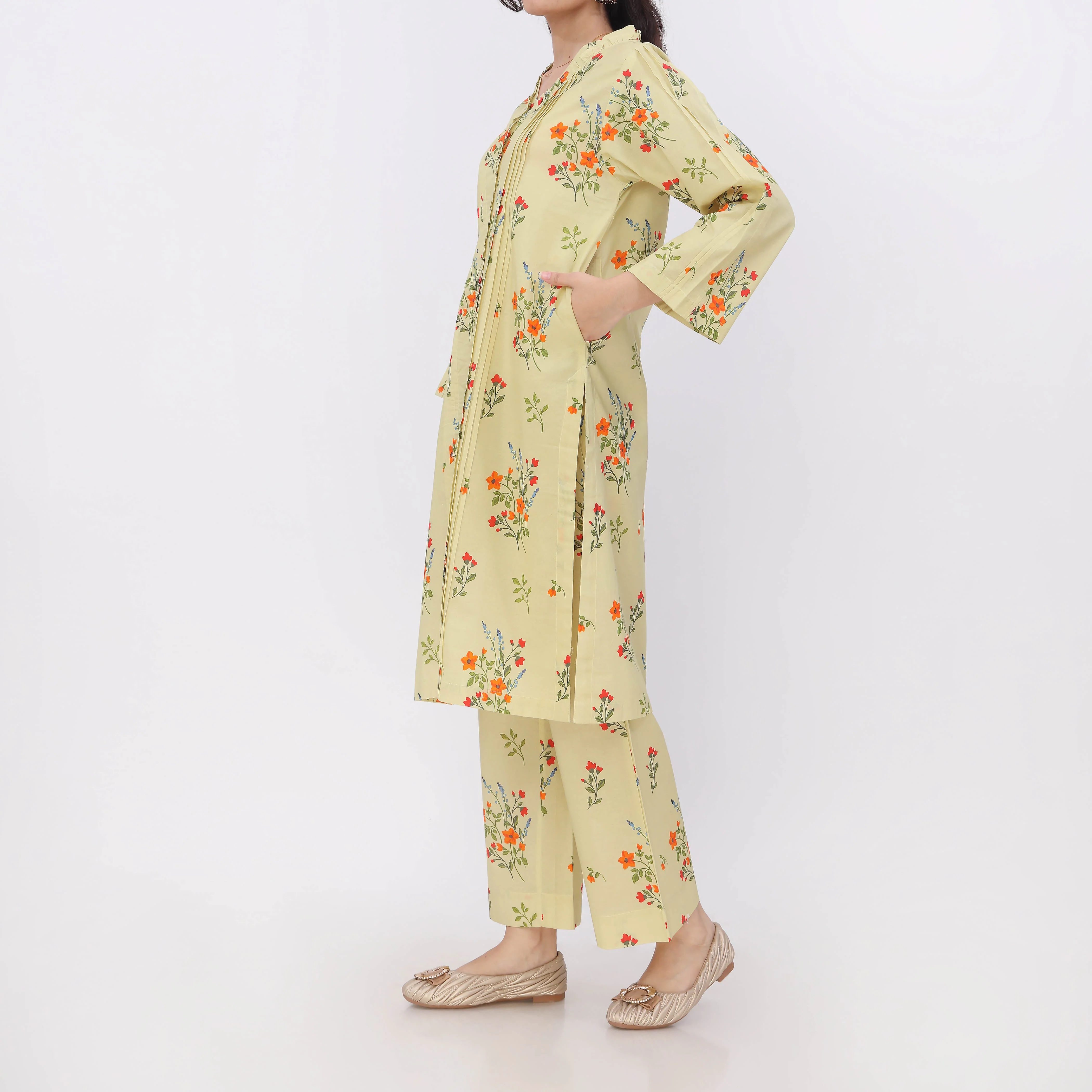 2PC- Digital Printed Cotton Cambric Co-Ord Set   PW5067 - Image 4