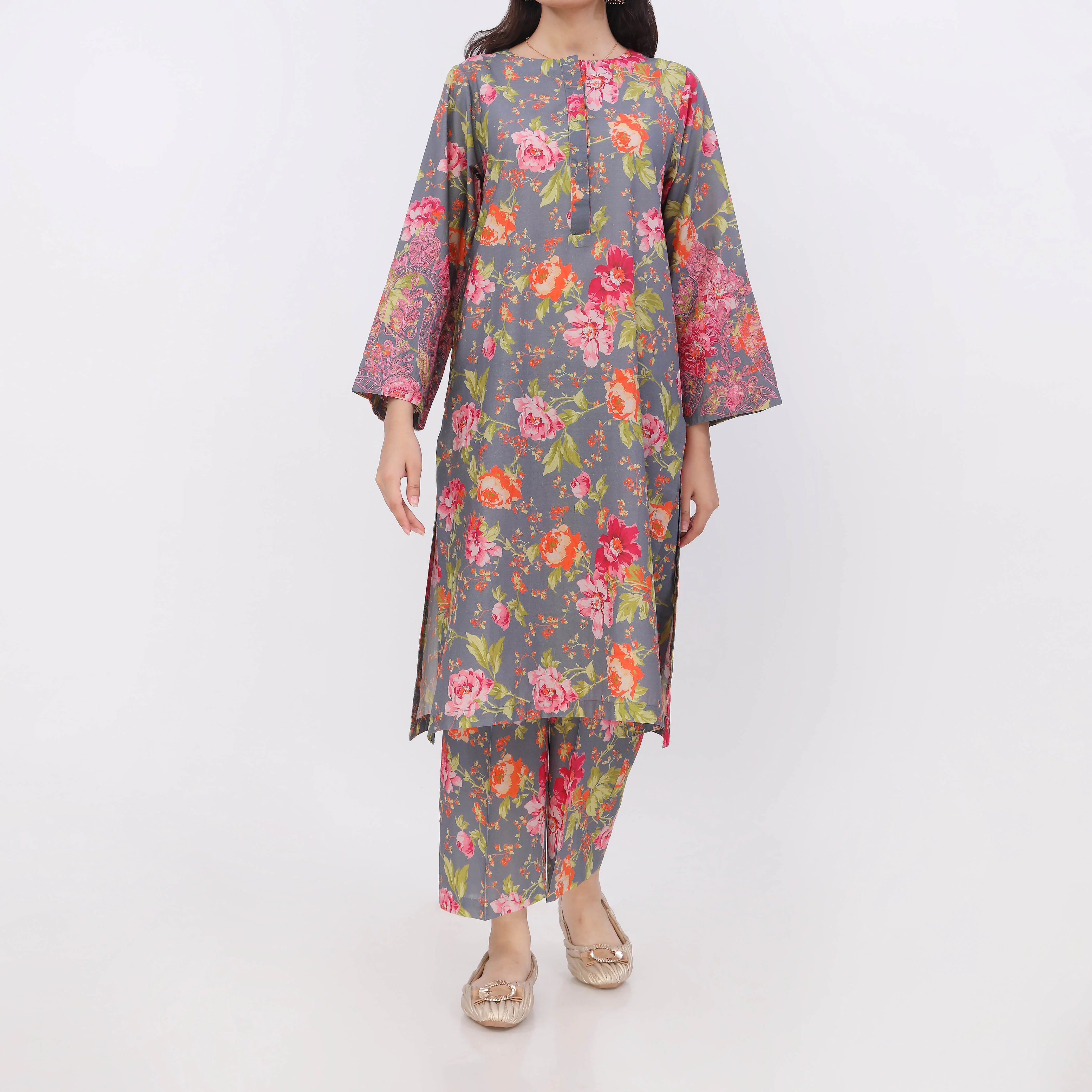 2PC- Digital Printed Cotton Cambric Co-Ord Set PW5069 - Image 2