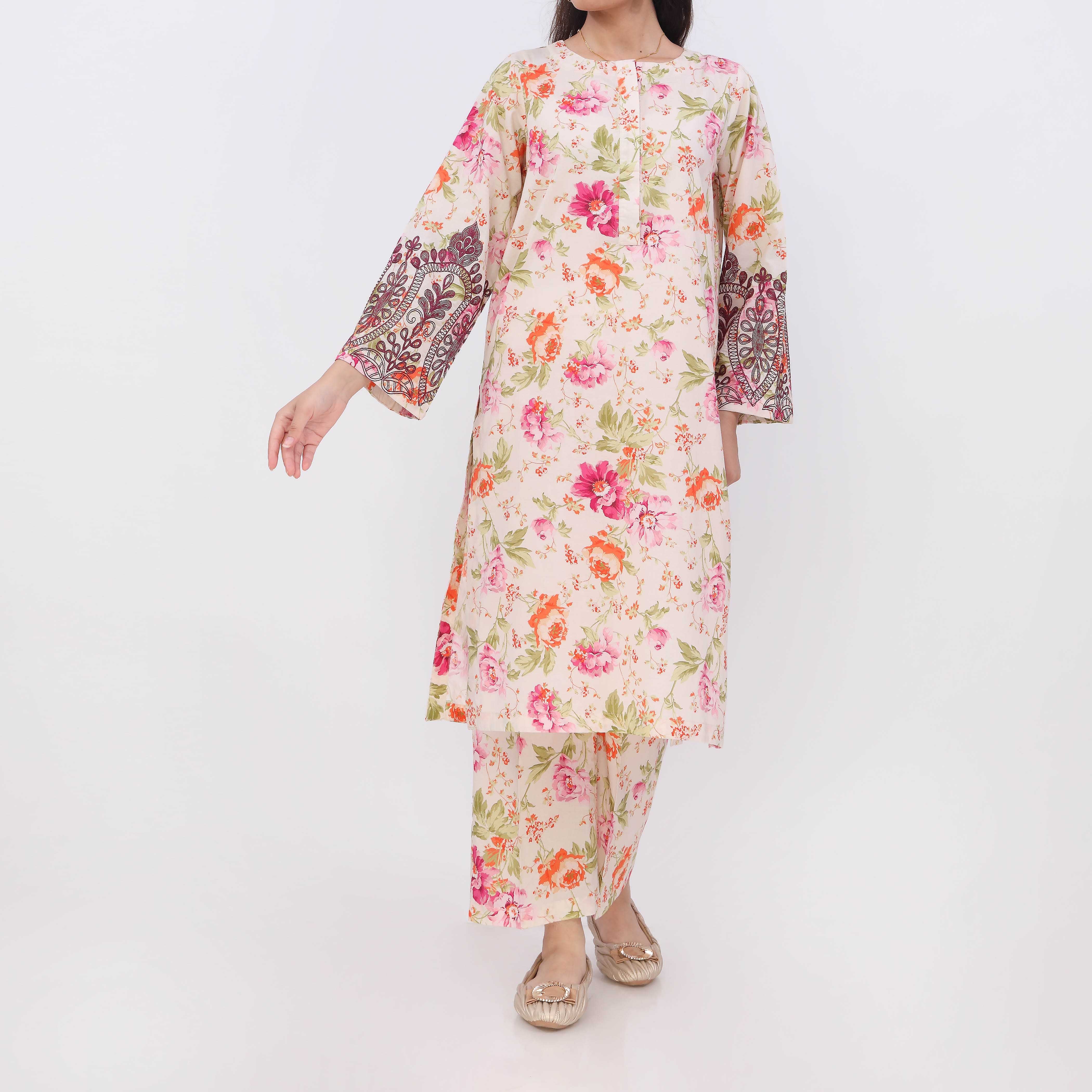 2PC- Digital Printed Cotton Cambric Co-Ord Set PW5070 - Image 2