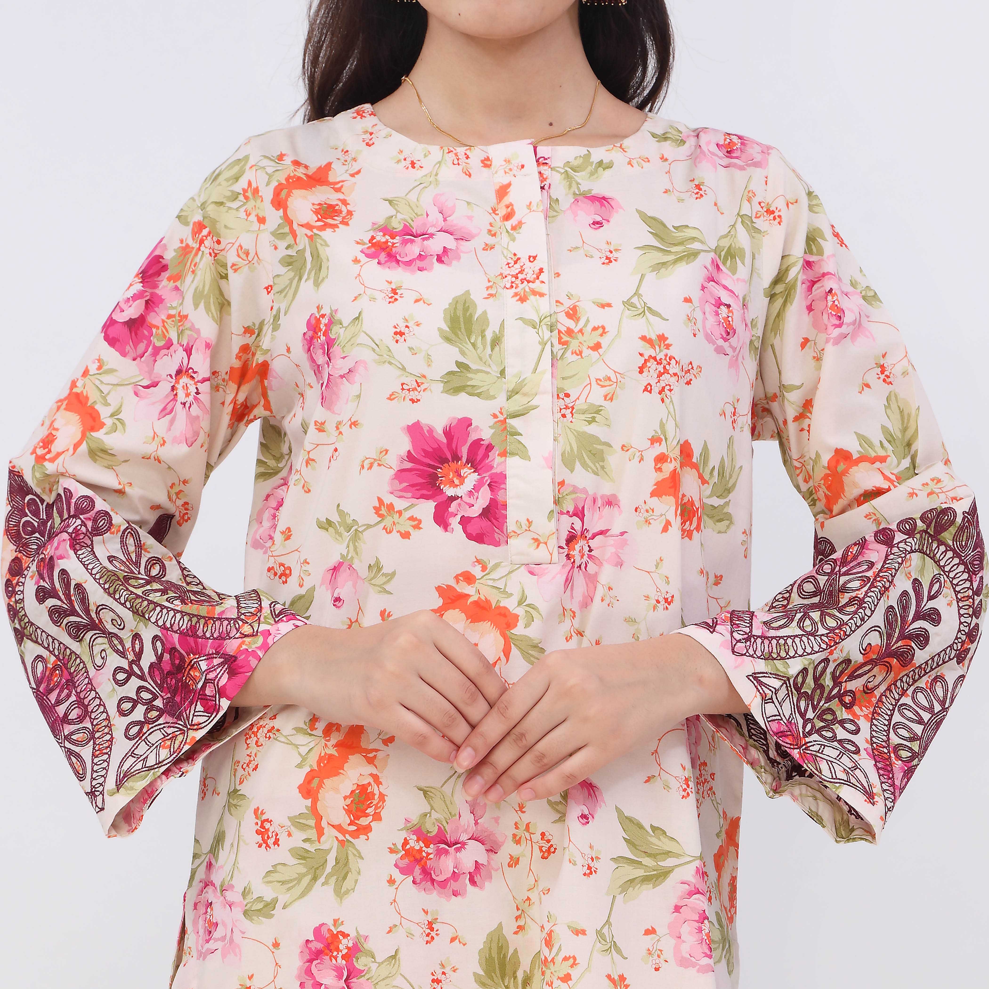 2PC- Digital Printed Cotton Cambric Co-Ord Set PW5070 - Image 3
