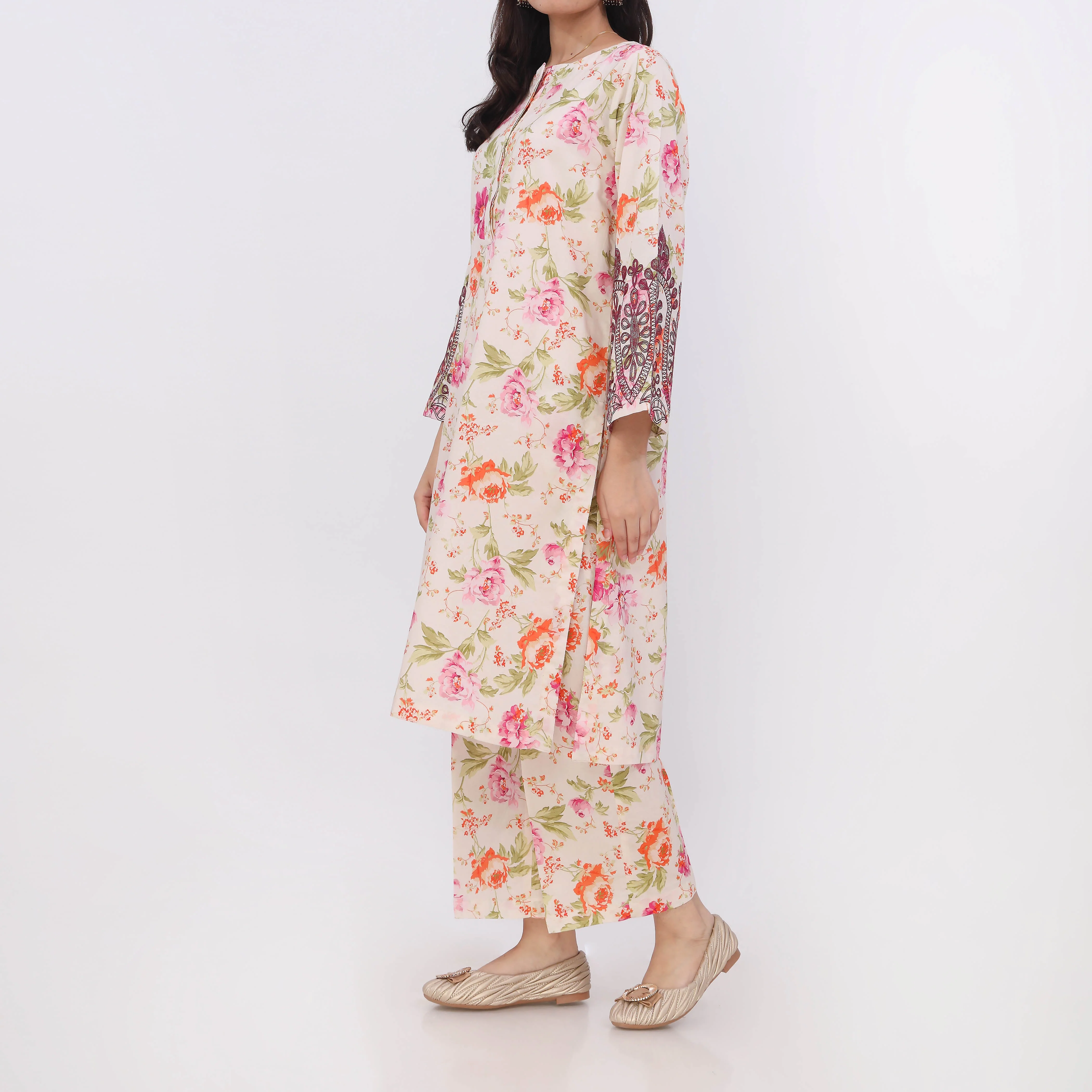 2PC- Digital Printed Cotton Cambric Co-Ord Set PW5070 - Image 4