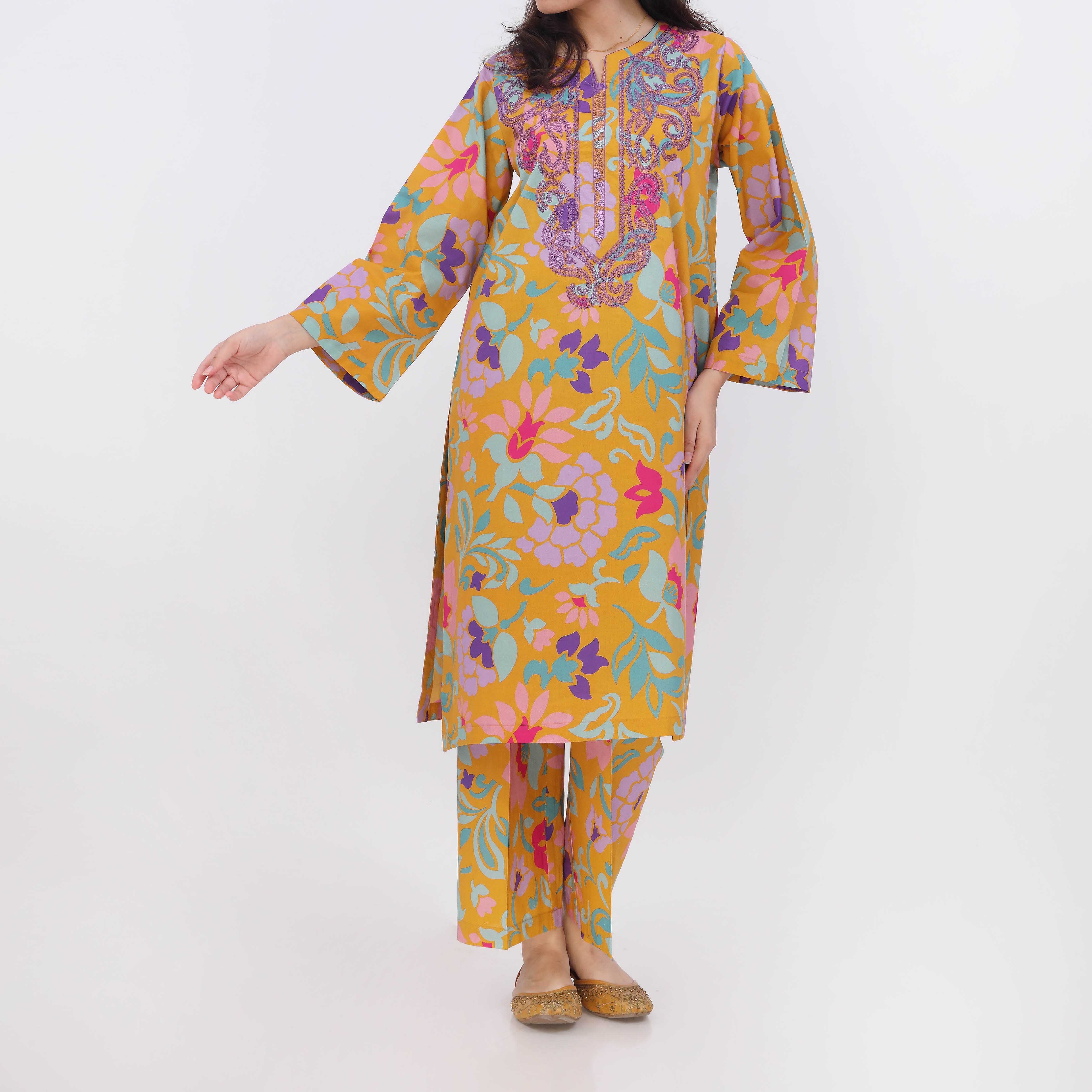 2PC- Digital Printed Cotton Cambric Co-Ord Set PW5074 - Image 2