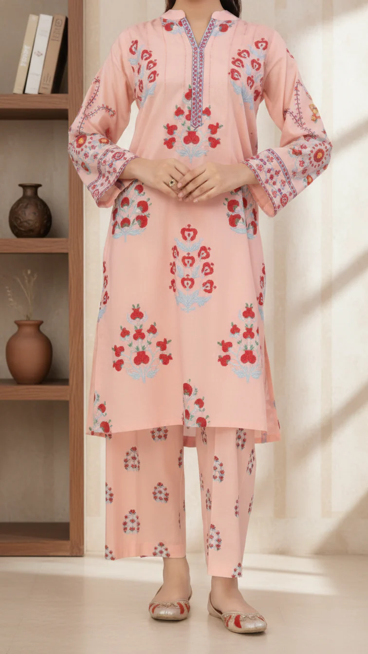 2PC Digital Printed Cotton Cambric Co-Ord Set PW5106