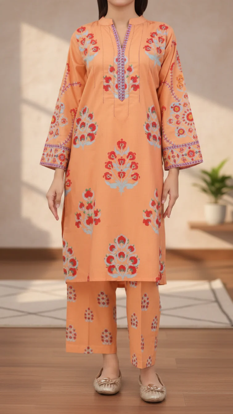 2PC Digital Printed Cotton Cambric Co-Ord Set PW5107