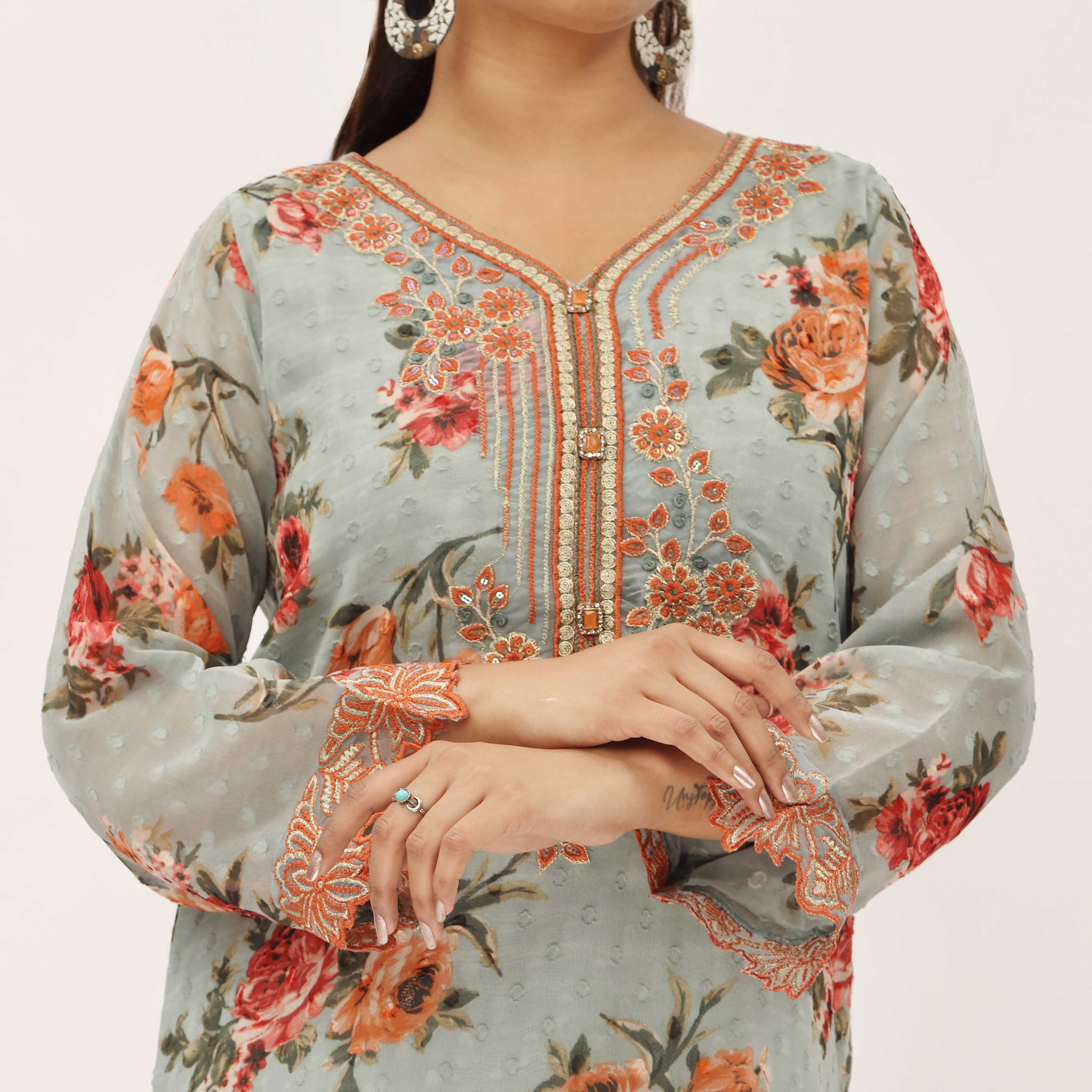 2PC- Digital Printed Georget Chiffon Suit PS5301 - Image 3