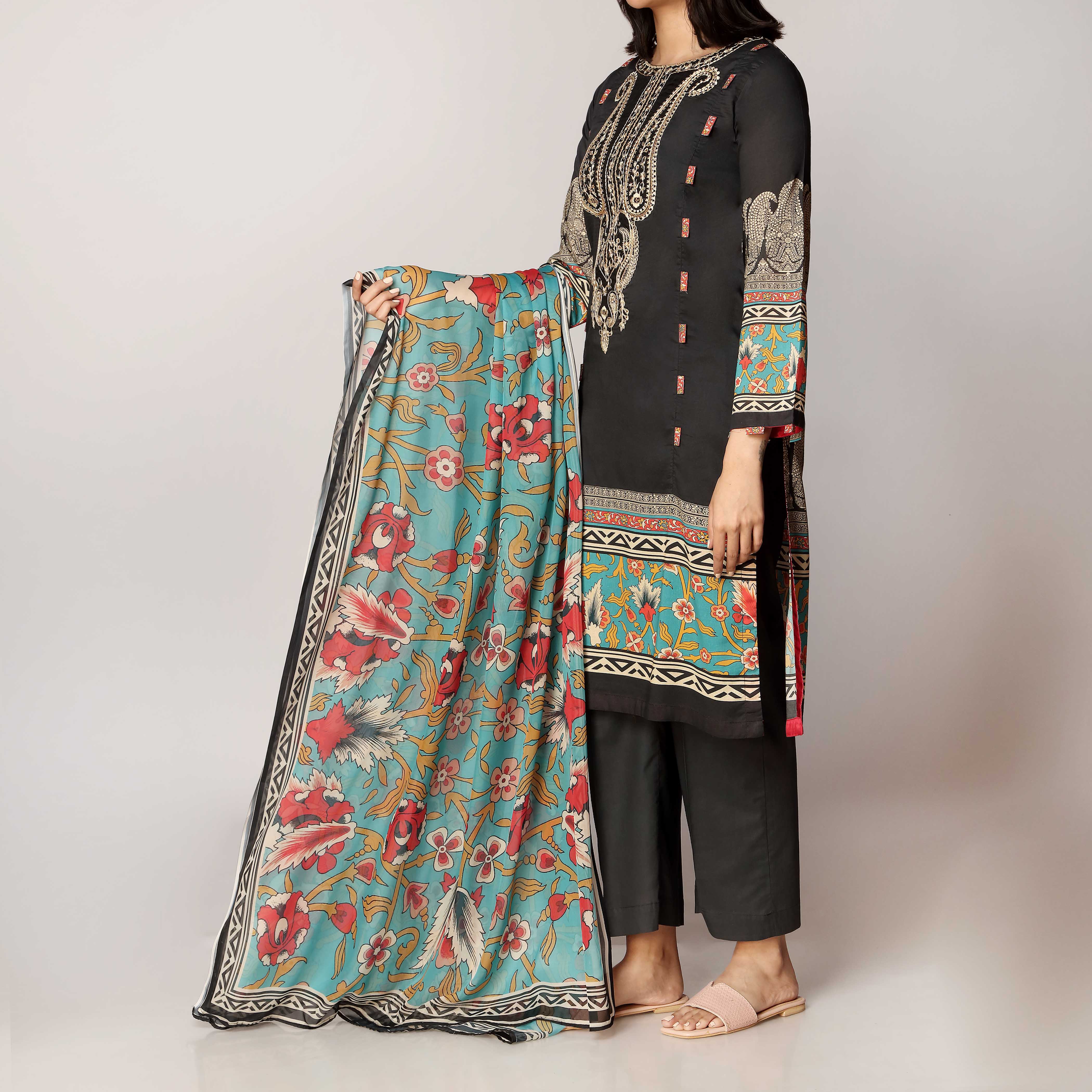 2PC- Digital Printed Lawn Embroidered Shirt With Silk Dupatta PS3164 - Image 2