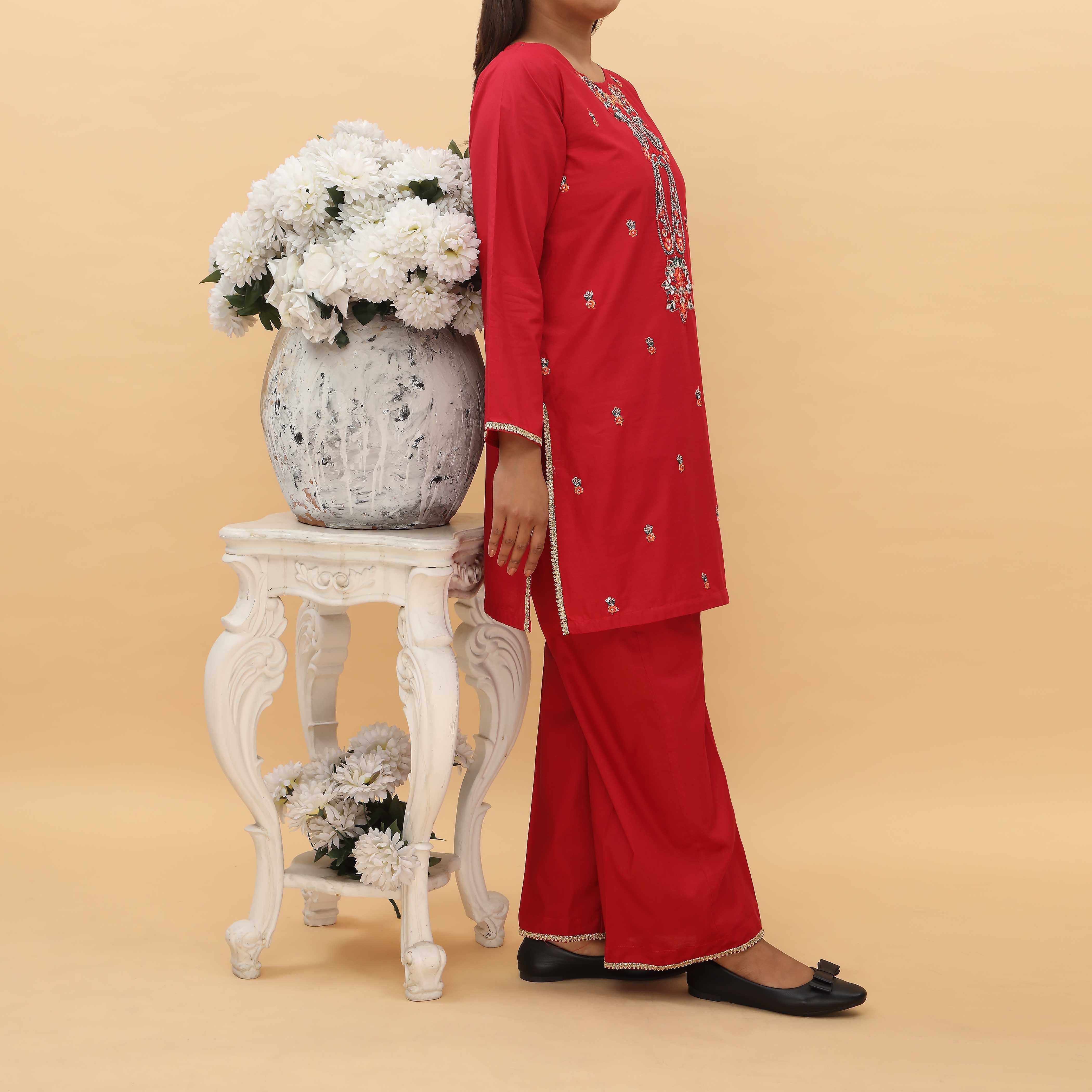 2PC- Embellished Cambric Cord Set PS5074 - Image 2
