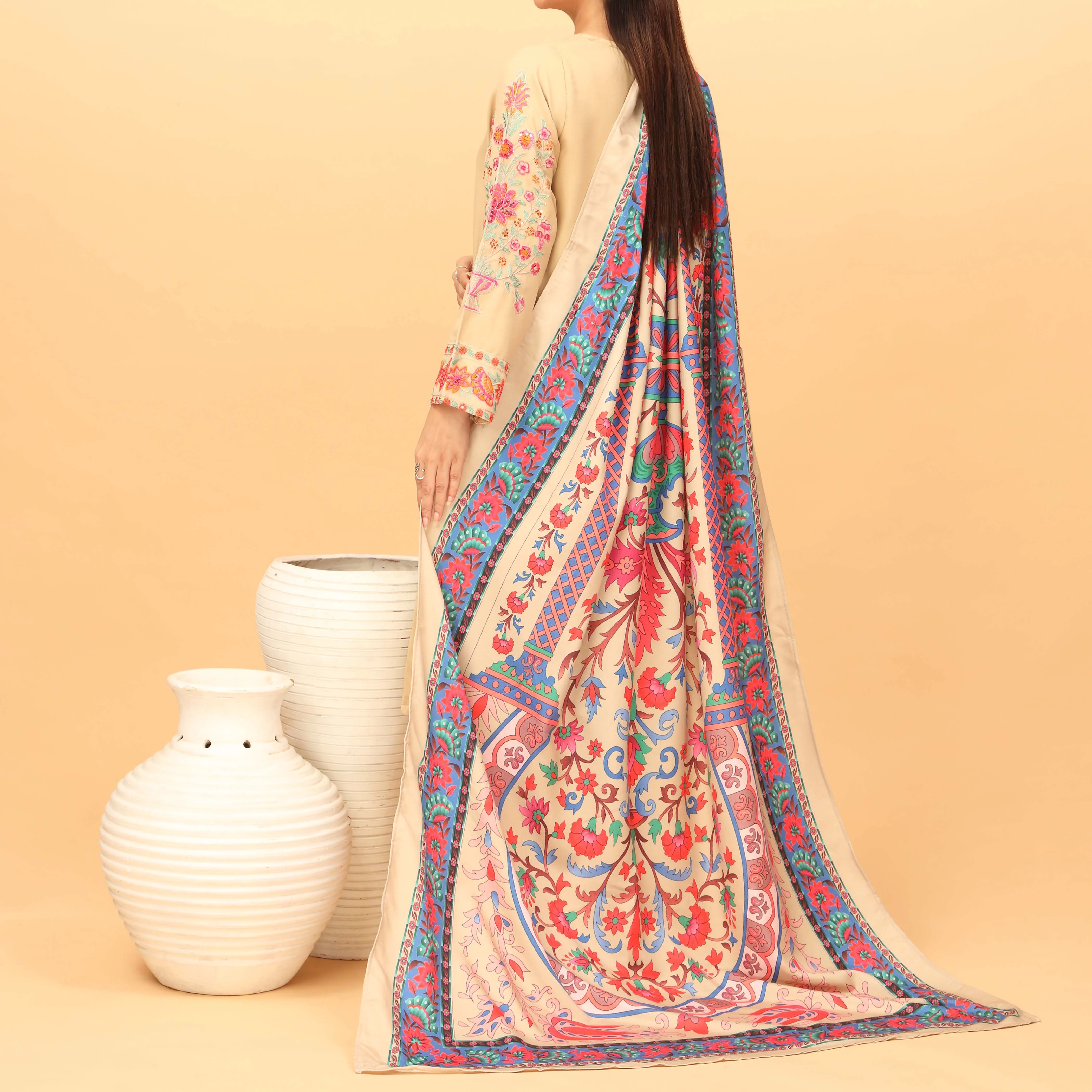 2PC- Embroidered Suit PW3017 - Image 3