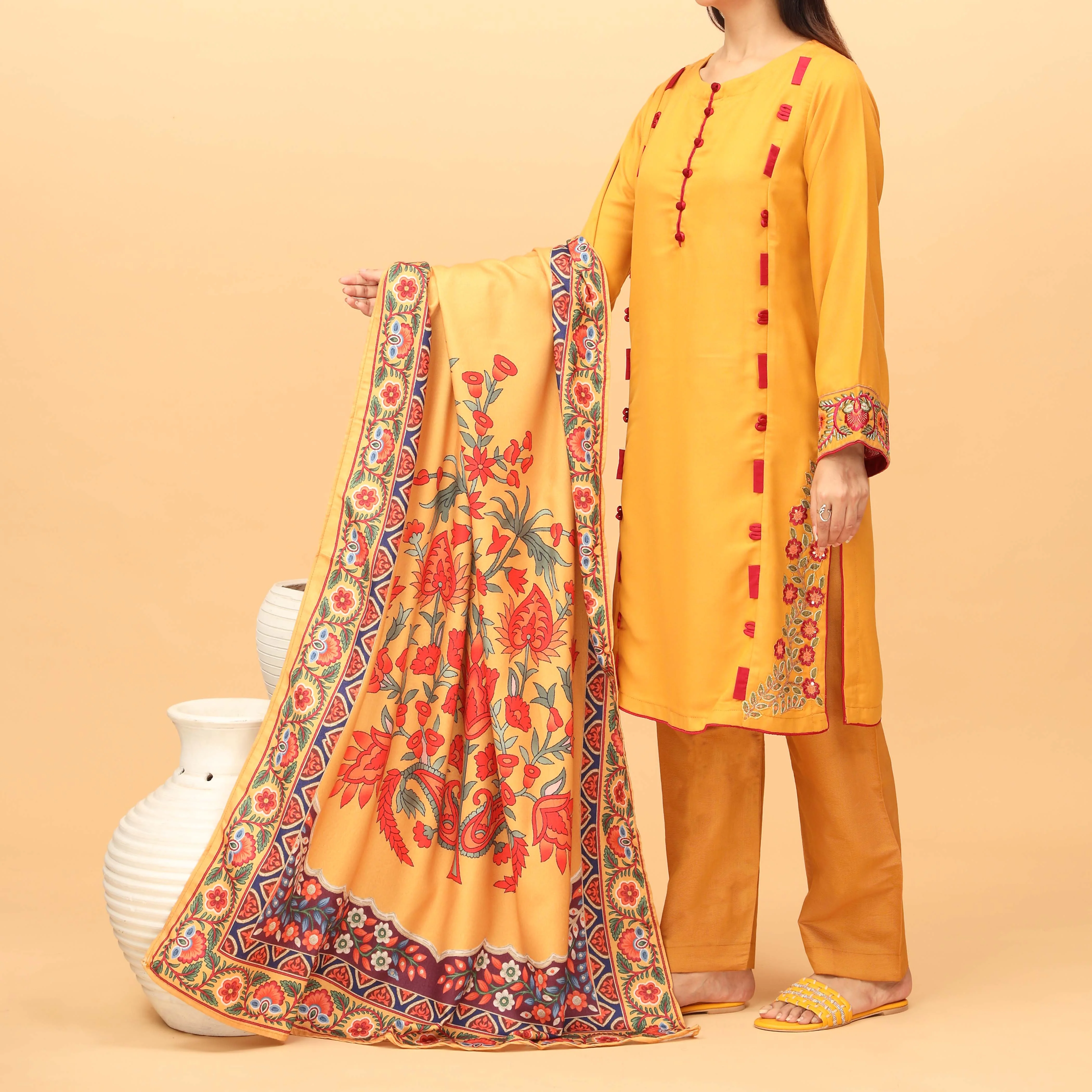2PC- Embroidered Suit PW3018 - Image 2