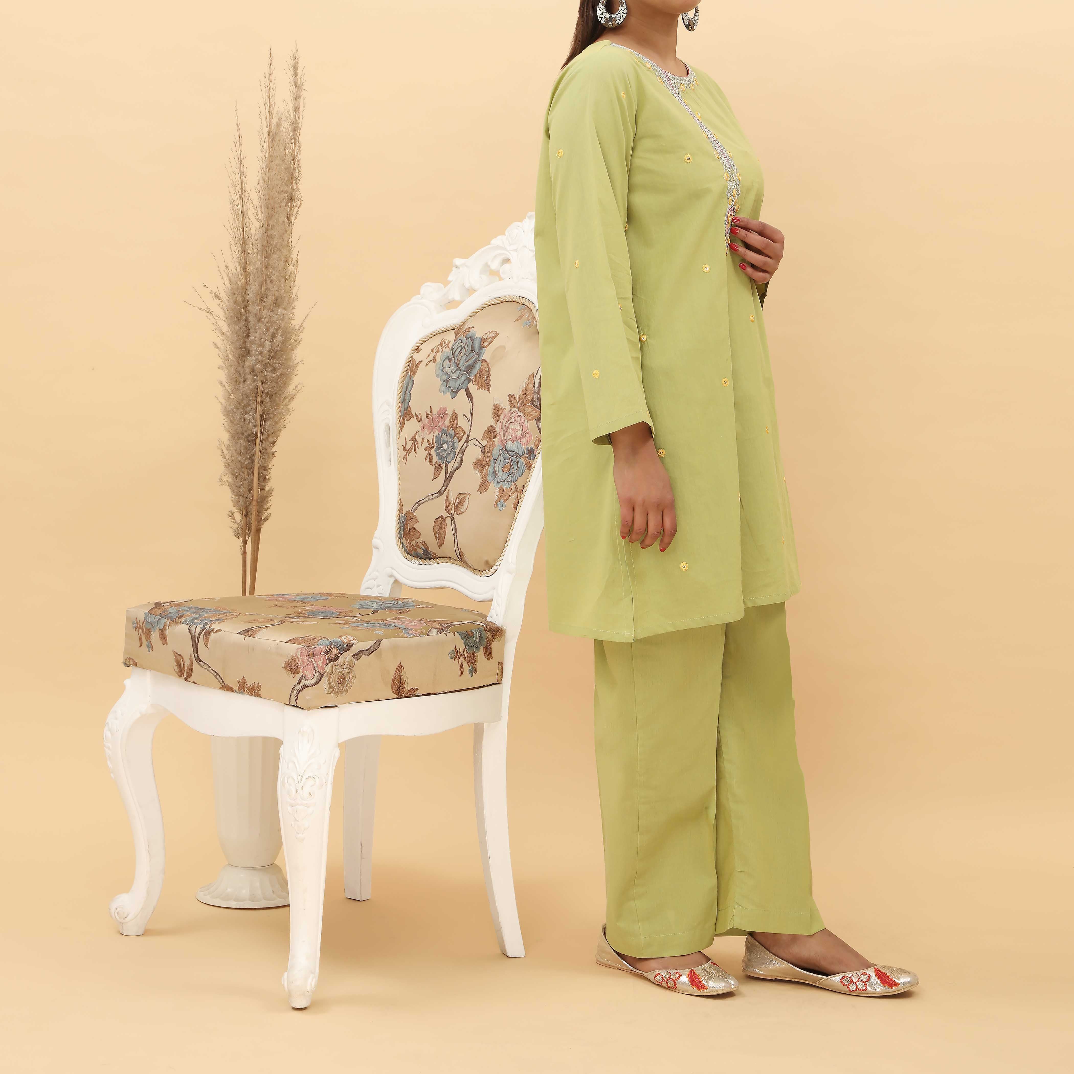 2PC- Embroidered Chambray Cotton Suit PS5059 - Image 2