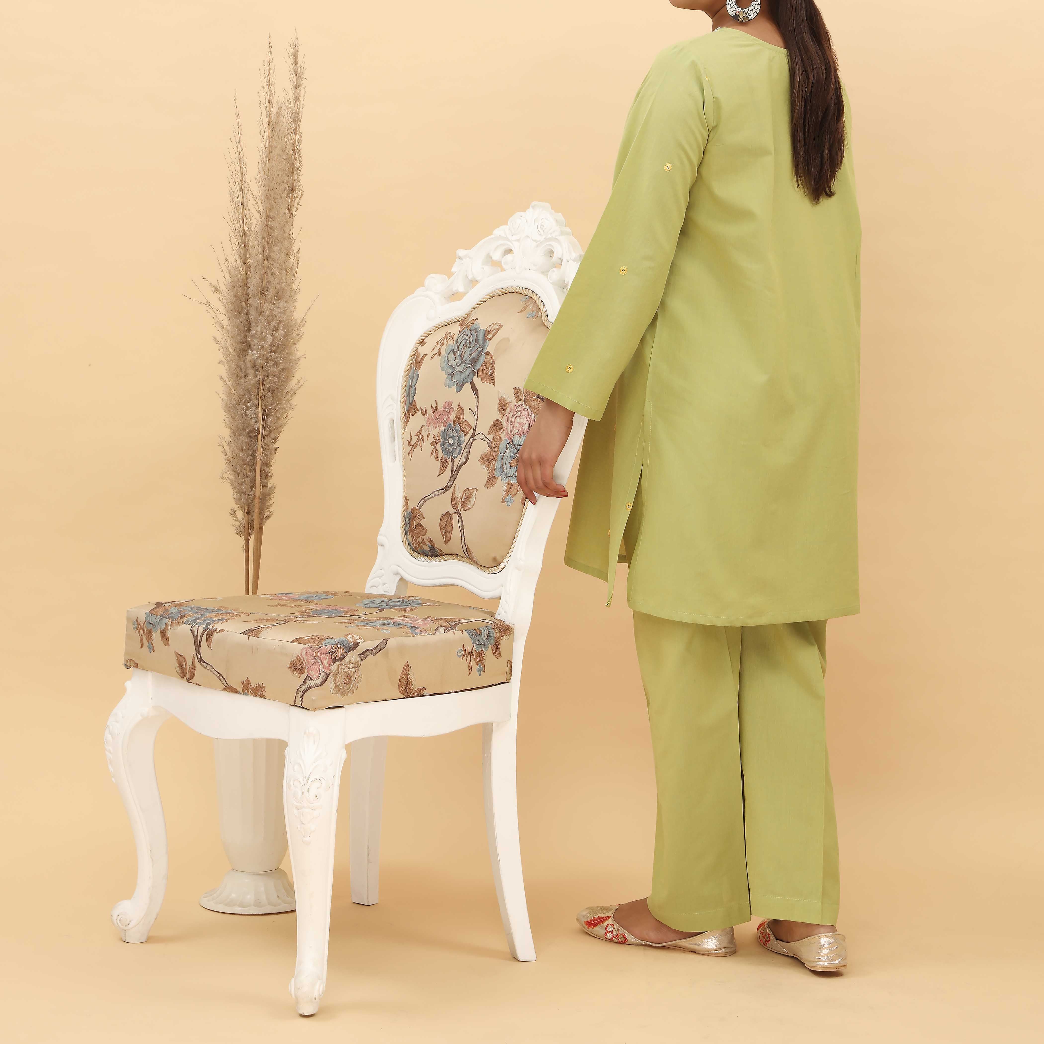 2PC- Embroidered Chambray Cotton Suit PS5059 - Image 3