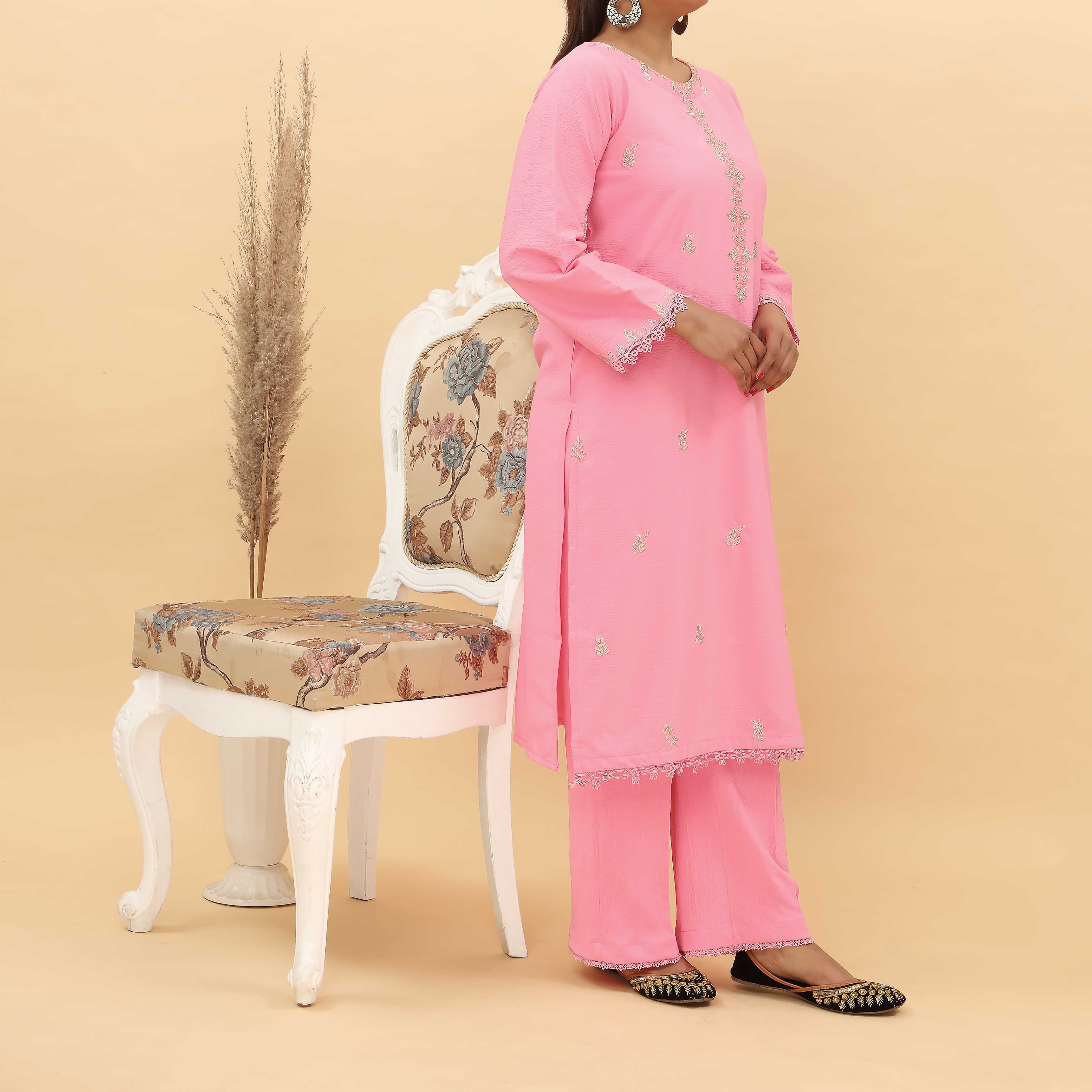 2PC- Embroidered Crinkled Grip Silk Suit PS5092 - Image 2