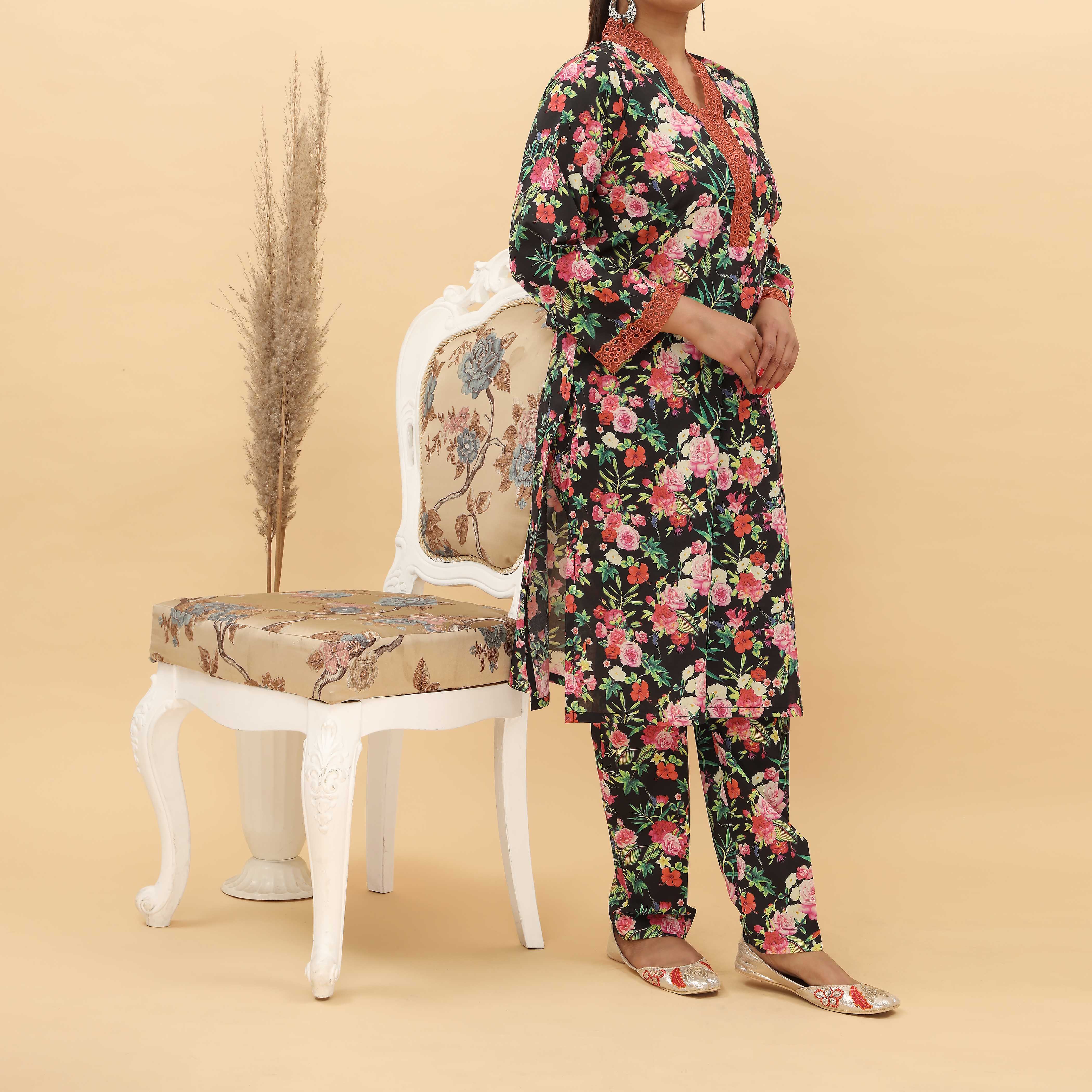 2PC- Embroidered Digital Printed Cotton Cambric Suit   PS5132 - Image 2