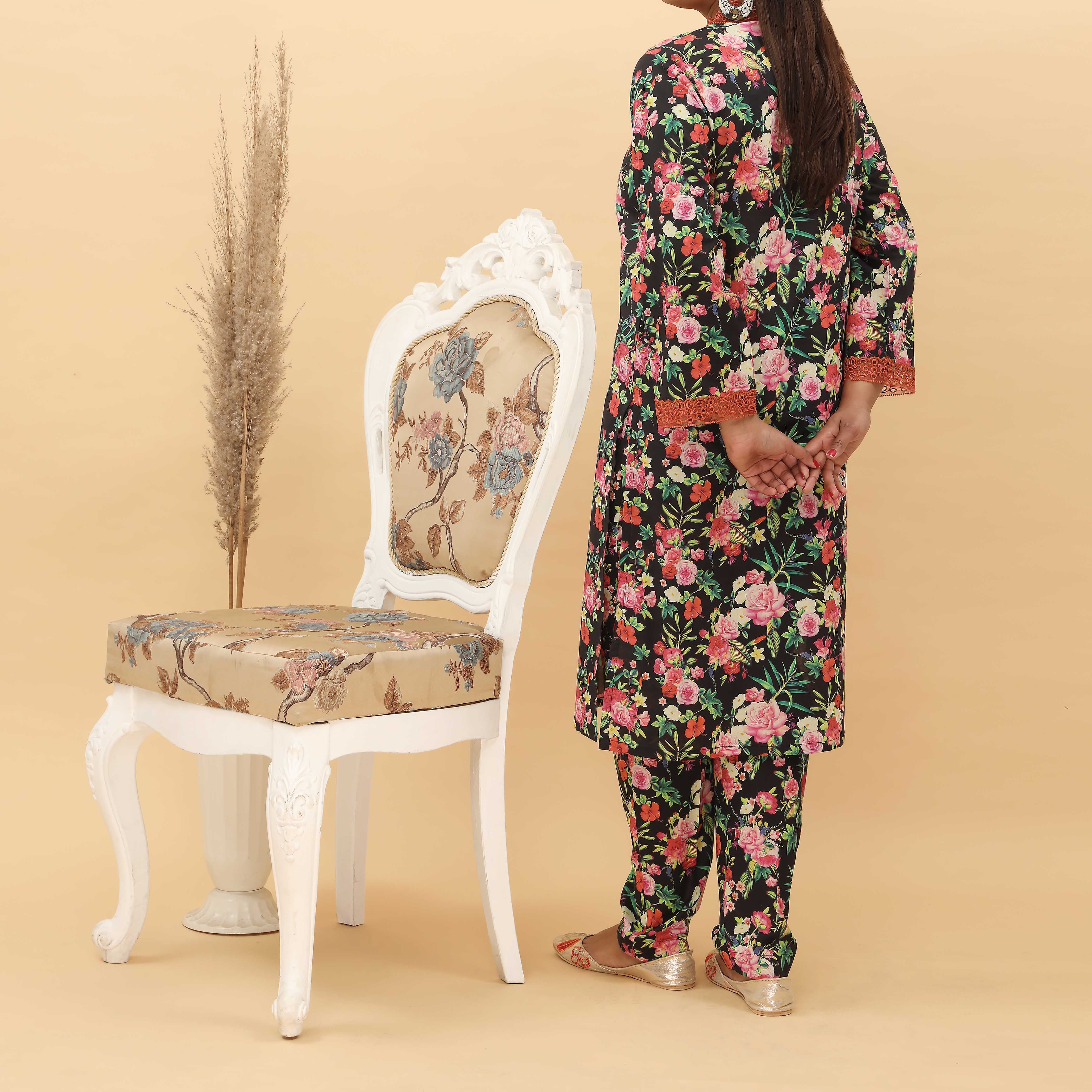 2PC- Embroidered Digital Printed Cotton Cambric Suit   PS5132 - Image 3