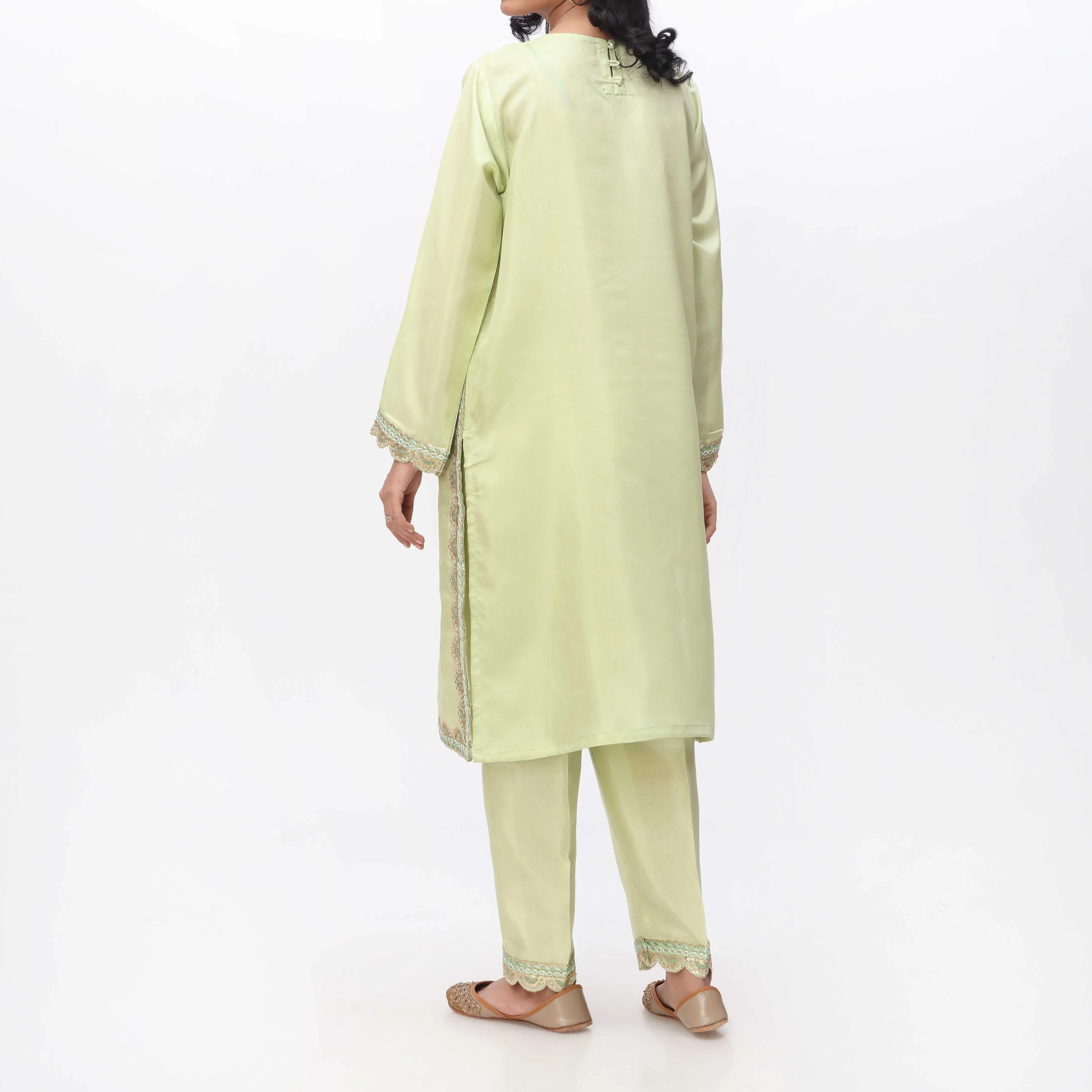 2PC- Embroidered Katan Silk Shirt & Trouser PS3386 - Image 3