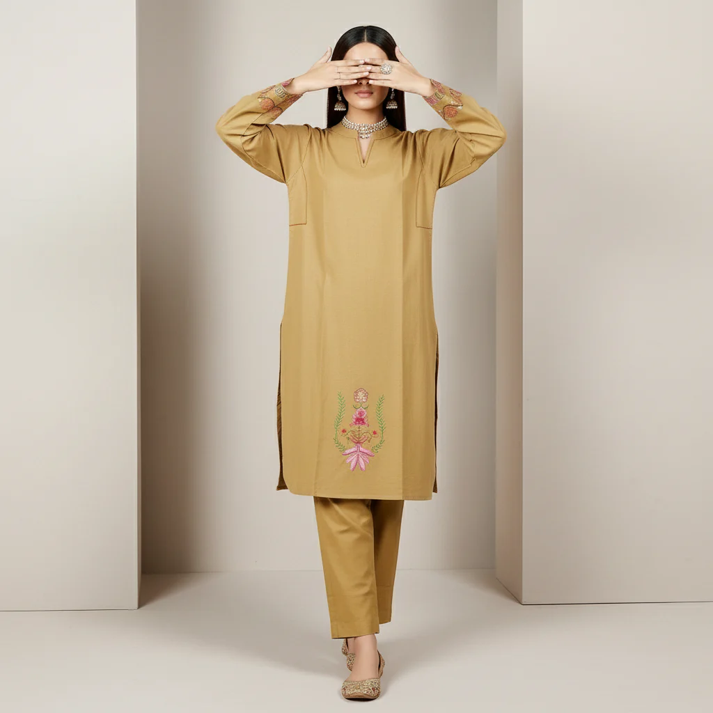 2PC Embroidered Slub Khaddar Suit PW5046 - Image 2