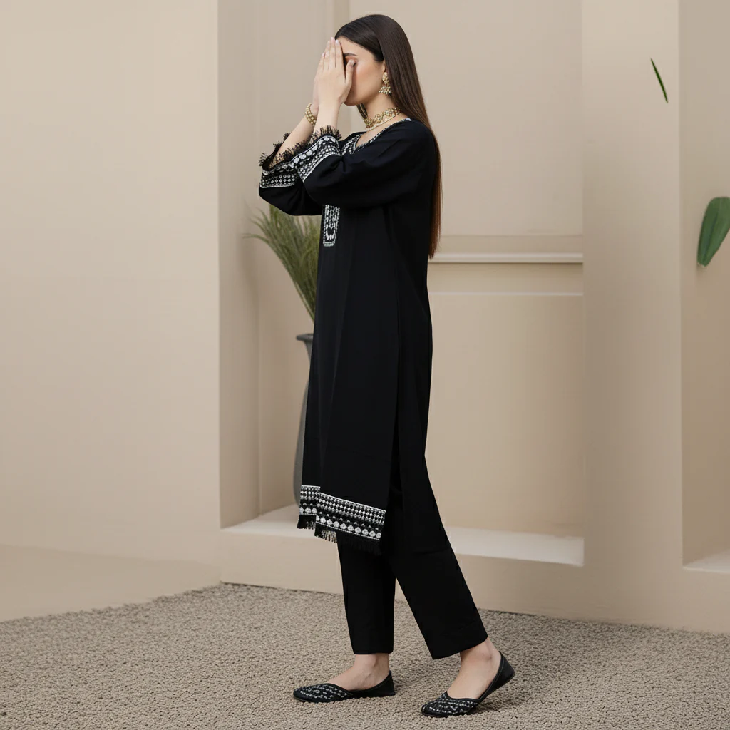 2PC Embroidered Slub Khaddar Suit PW5047 - Image 2