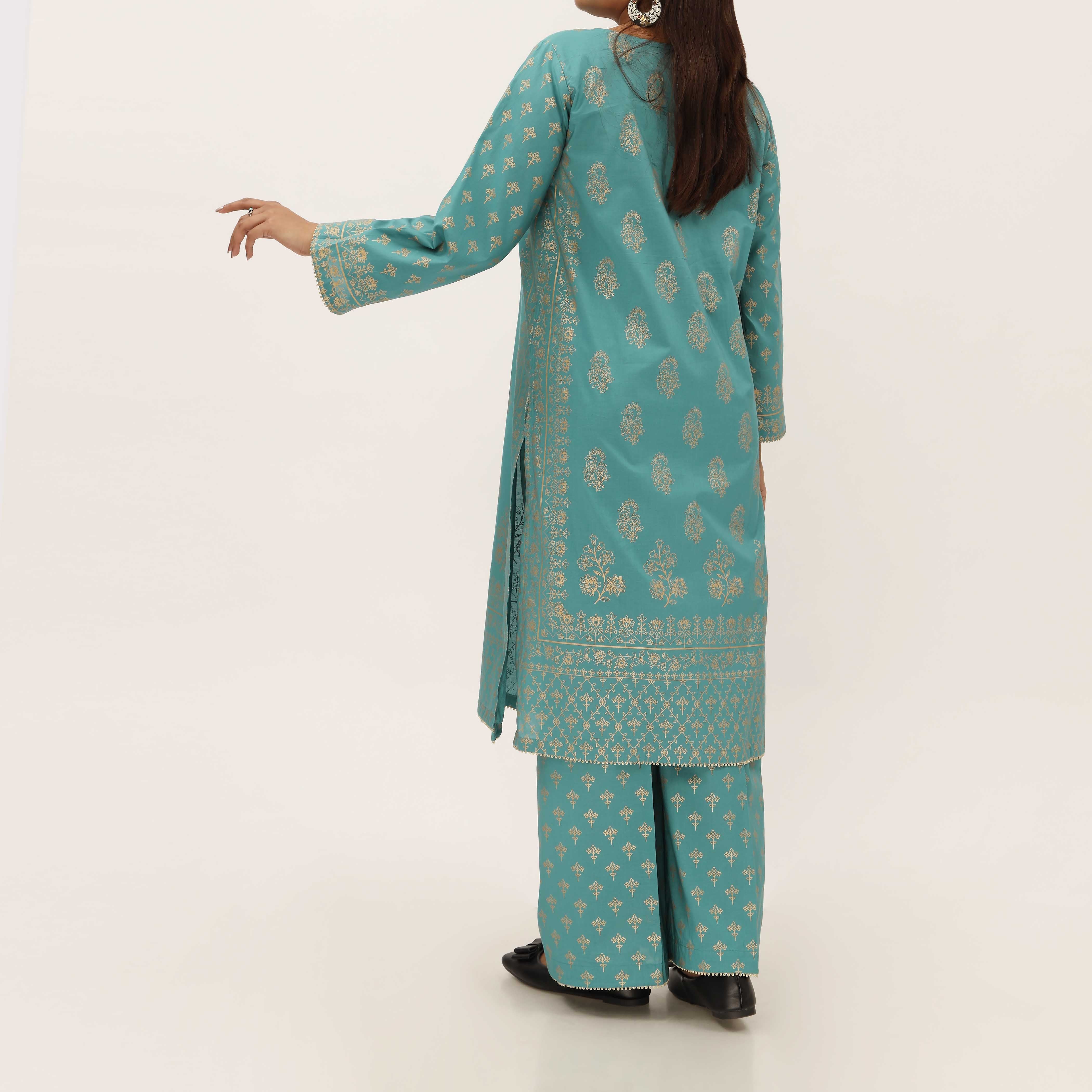 2PC- Gold Printed Cotton Cambric Suit PS5356 - Image 4