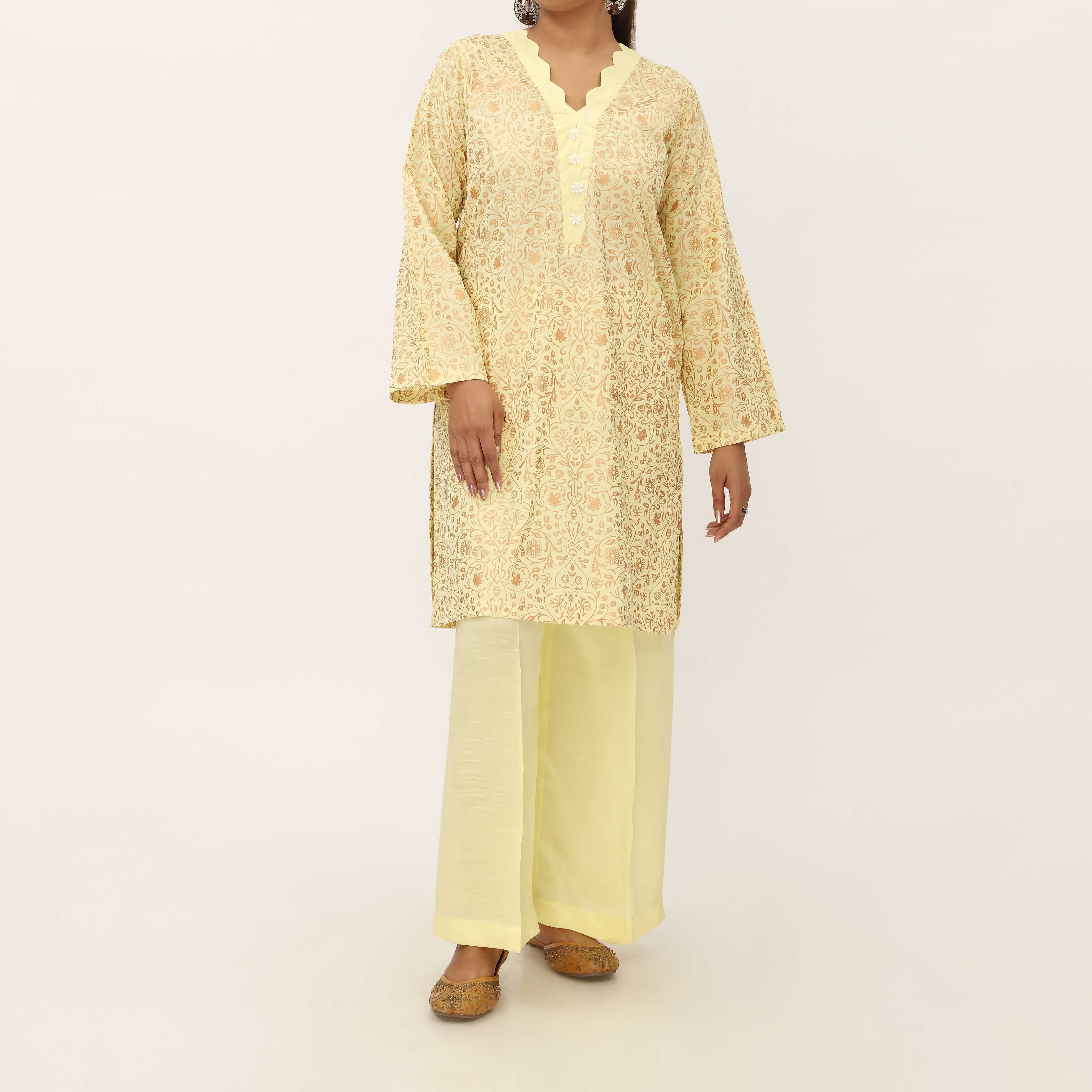 2PC- Gold Printed Raw Silk Suit PS5346 - Image 2