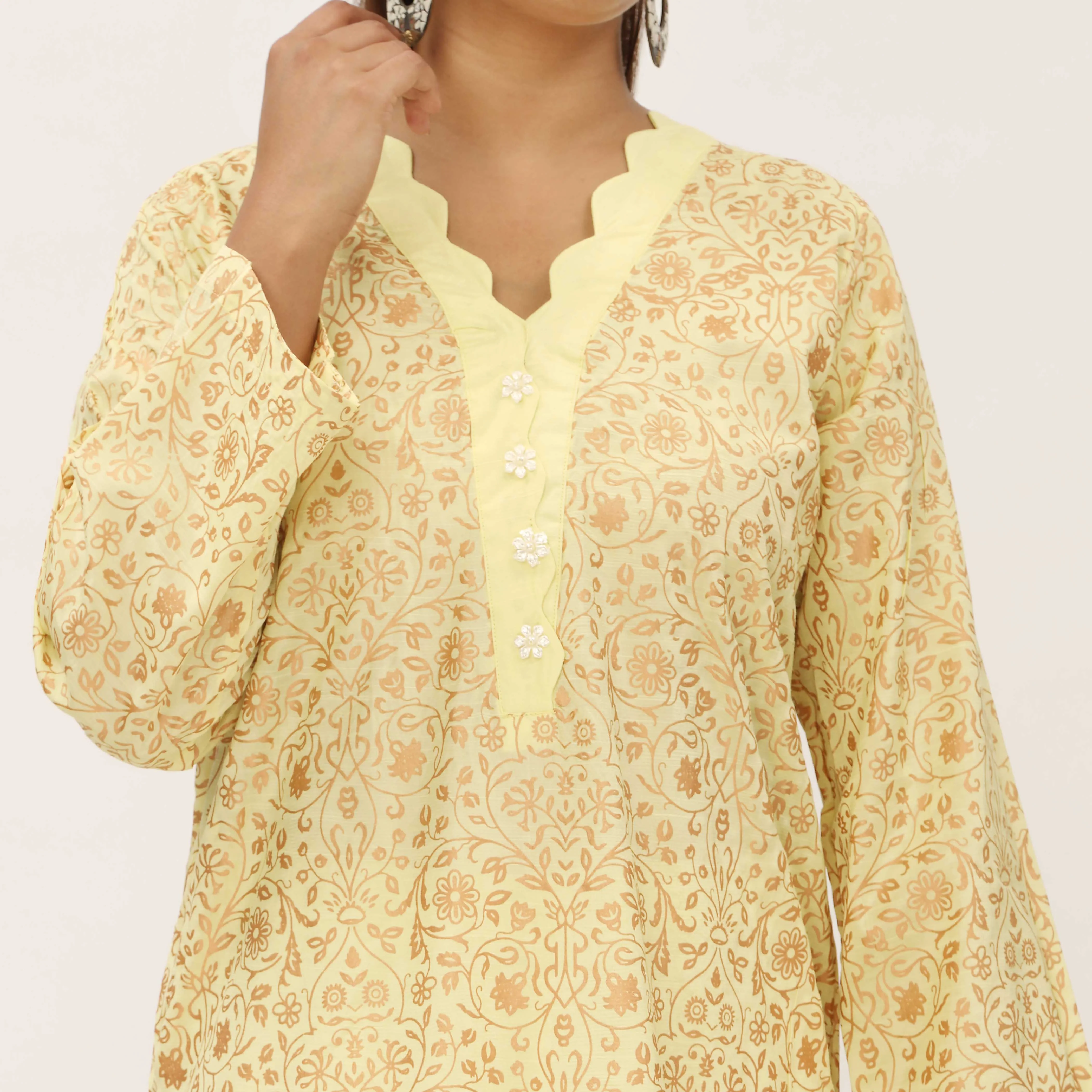 2PC- Gold Printed Raw Silk Suit PS5346 - Image 3