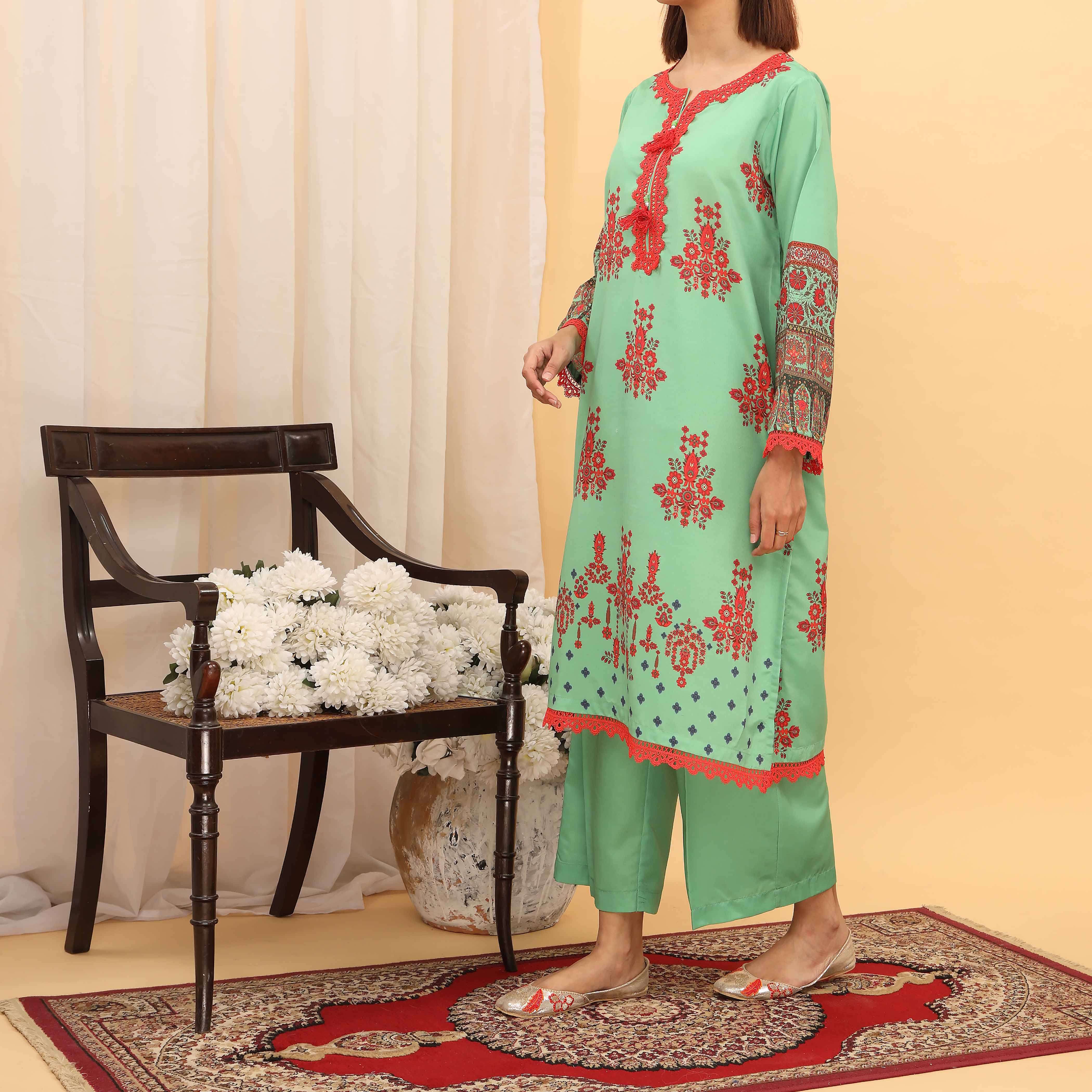 2PC- Intermix Cotton Suit PS5198 - Image 3